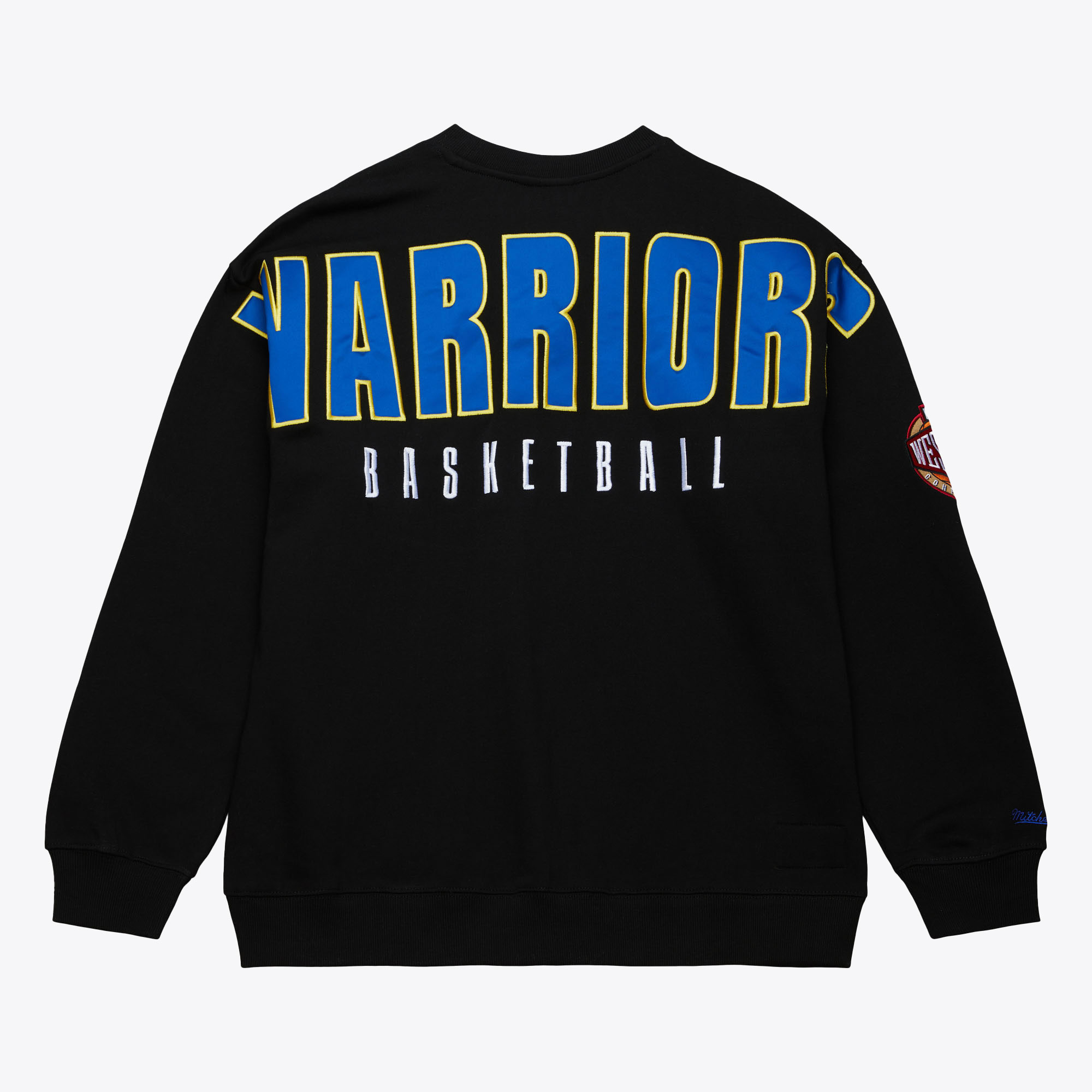 Golden State Warriors Mitchell & Ness Team First Satin Fleece Crew - Black - Mens, , rebel_hi-res