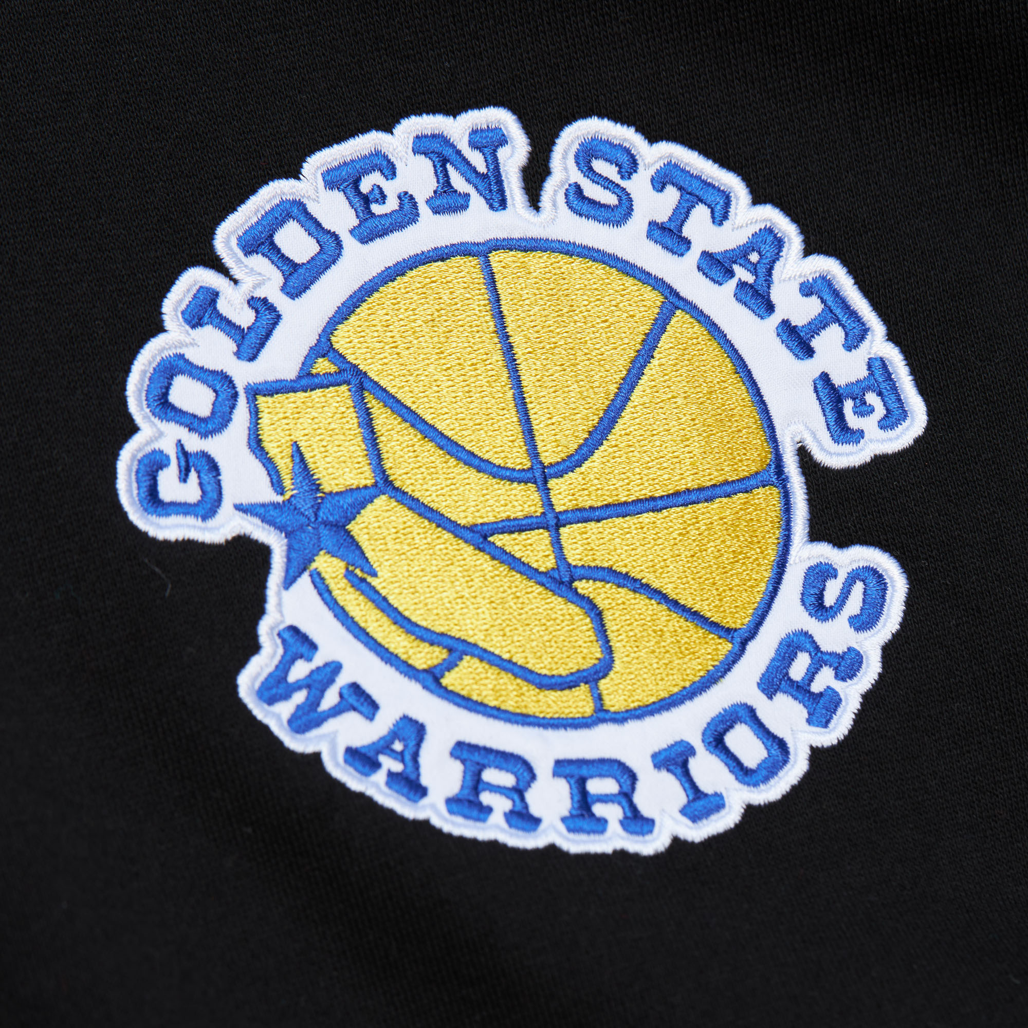 Golden State Warriors Mitchell & Ness Team First Satin Fleece Crew - Black - Mens, , rebel_hi-res