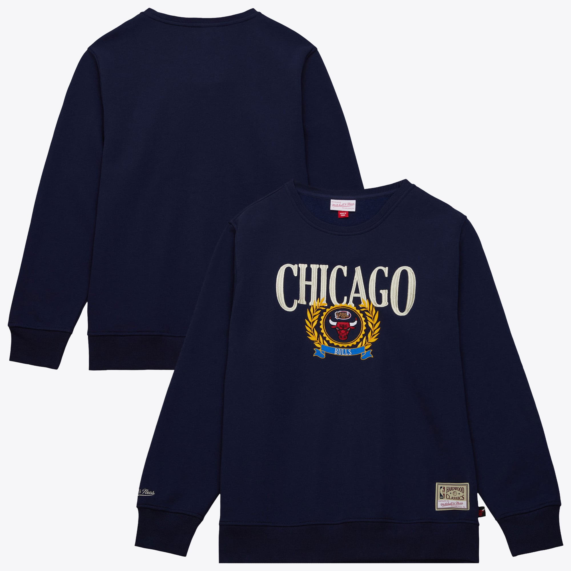 Chicago Bulls Mitchell & Ness Collegiate Crew Fleece - Navy - Mens