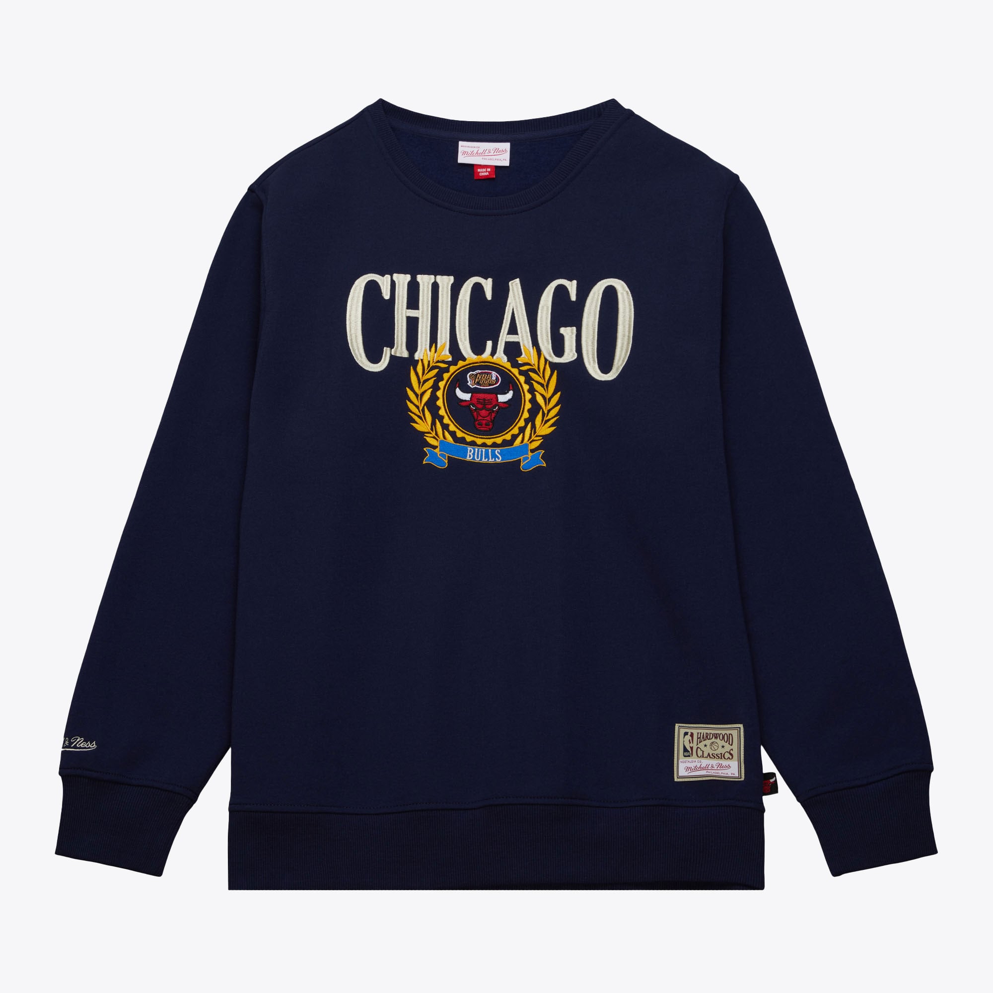 Chicago Bulls Mitchell & Ness Collegiate Crew Fleece - Navy - Mens, , rebel_hi-res