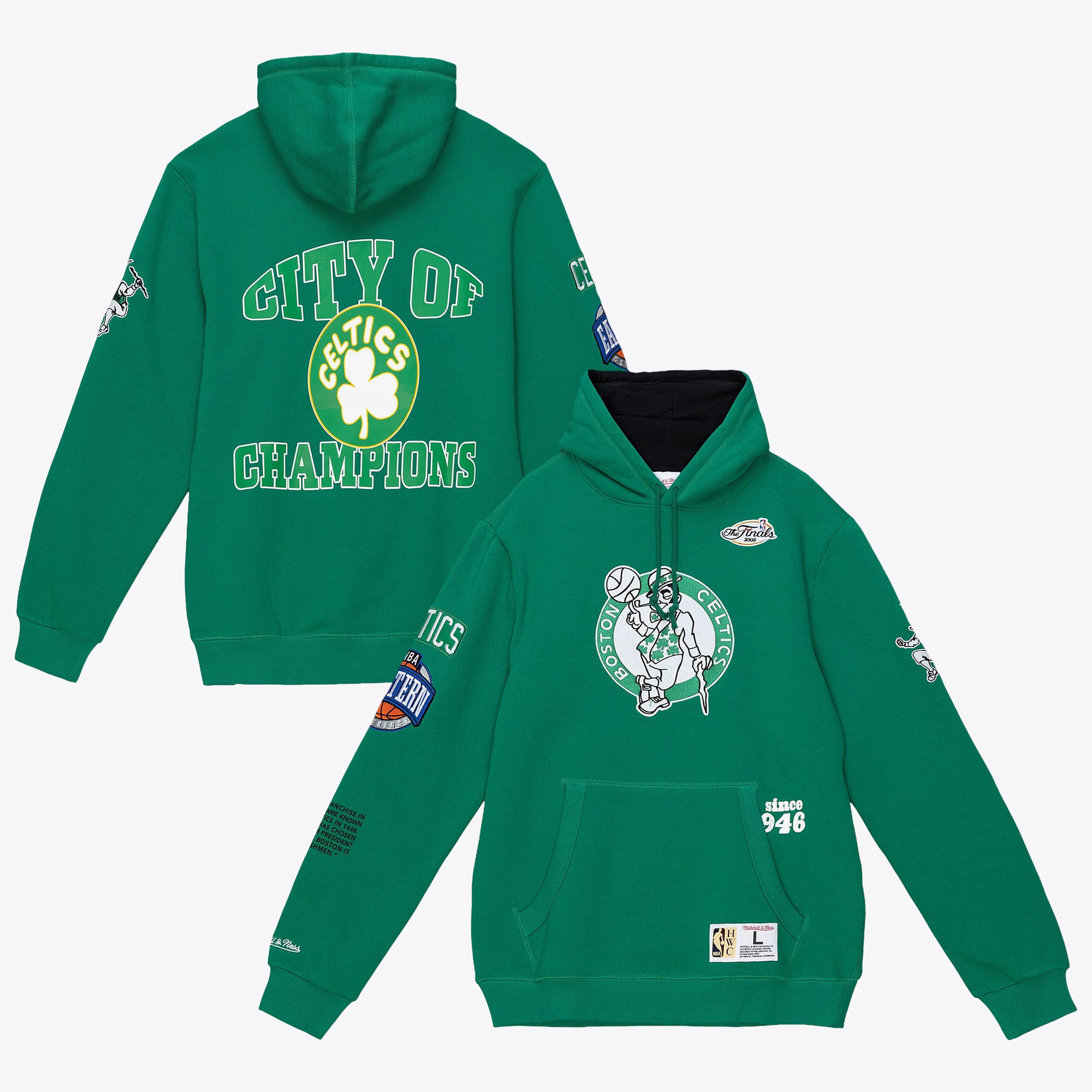 Boston Celtics Mitchell & Ness Team Origins Fleece Hoodie - Dark Green - Mens, , rebel_hi-res
