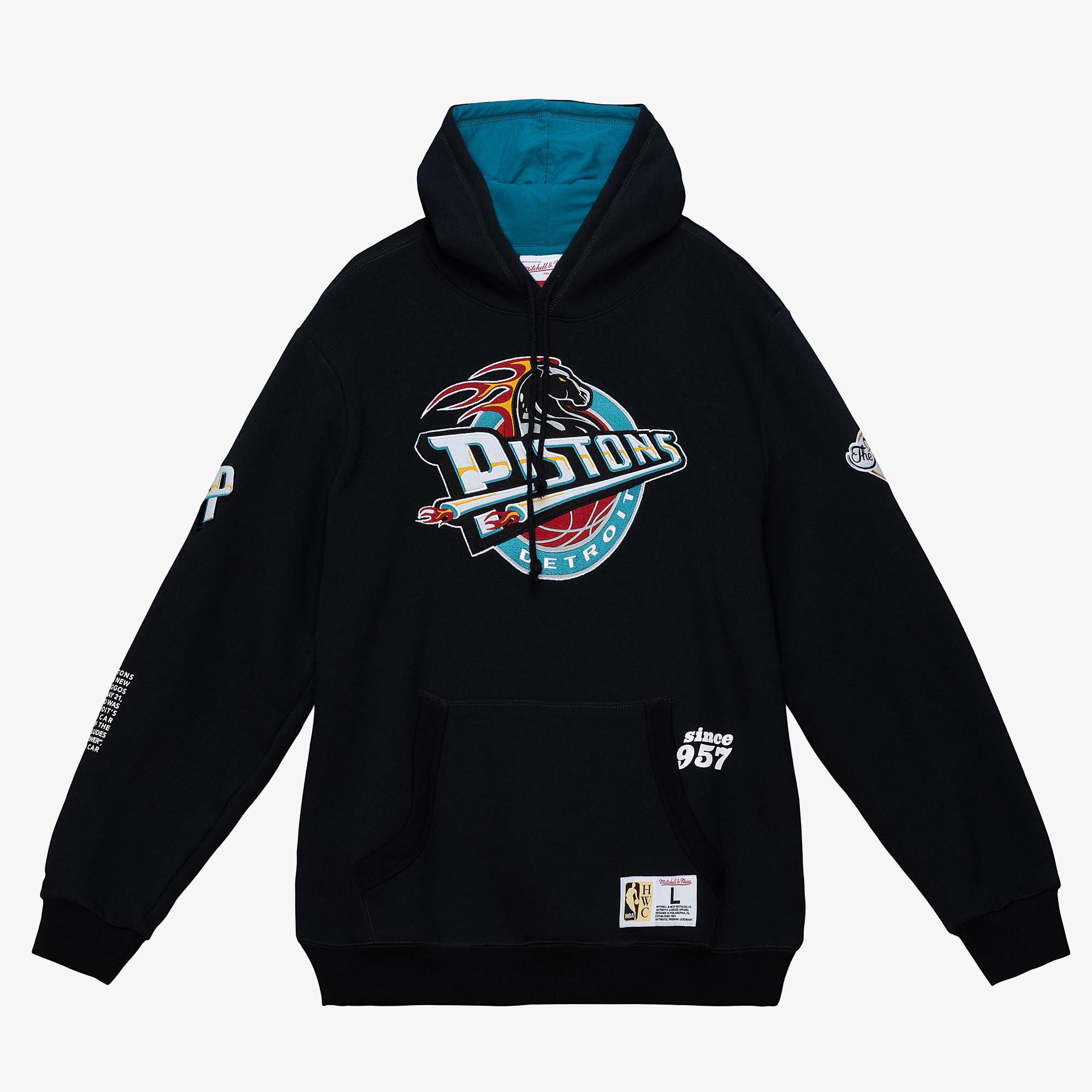 Detroit Pistons Mitchell & Ness Team Origins Fleece Hoodie - Black - Mens, , rebel_hi-res