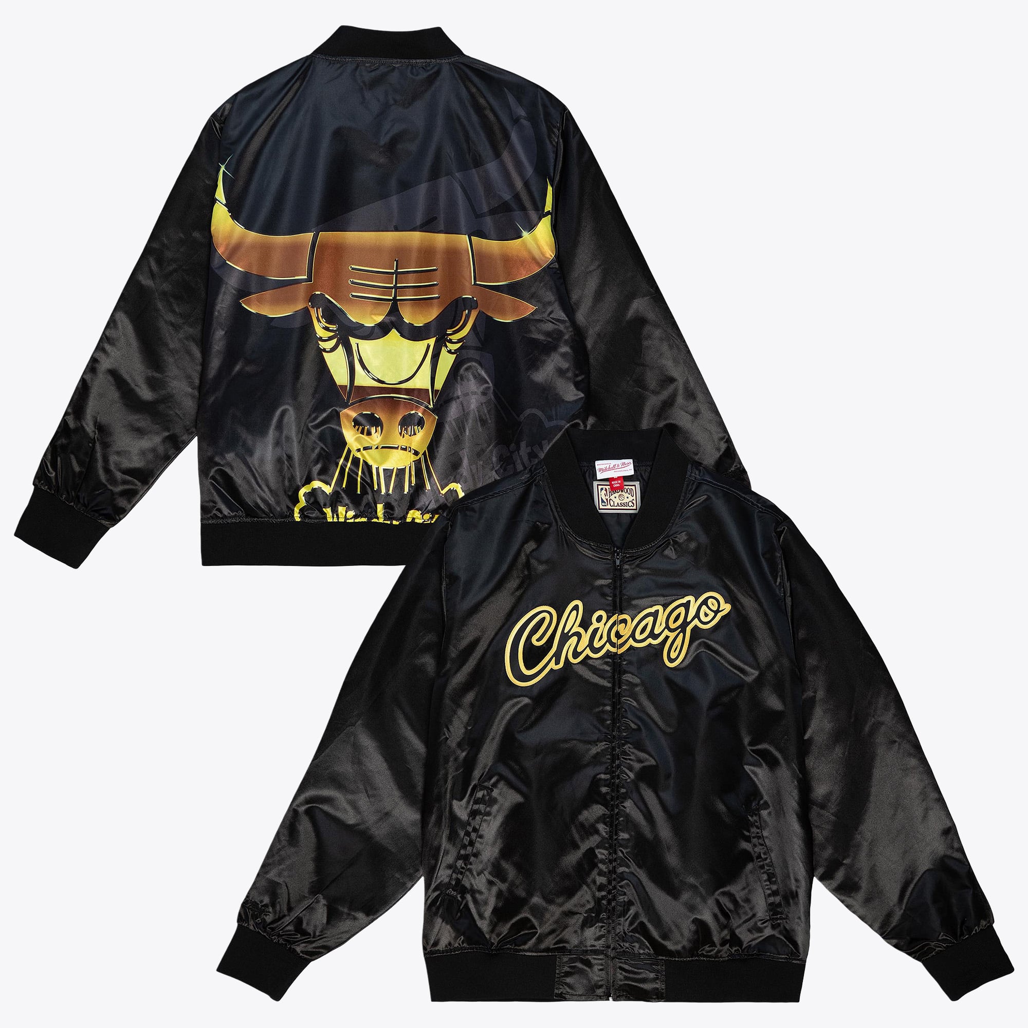 Chicago Bulls Mitchell & Ness Big Face 4.0 Satin Jacket - Black - Mens
