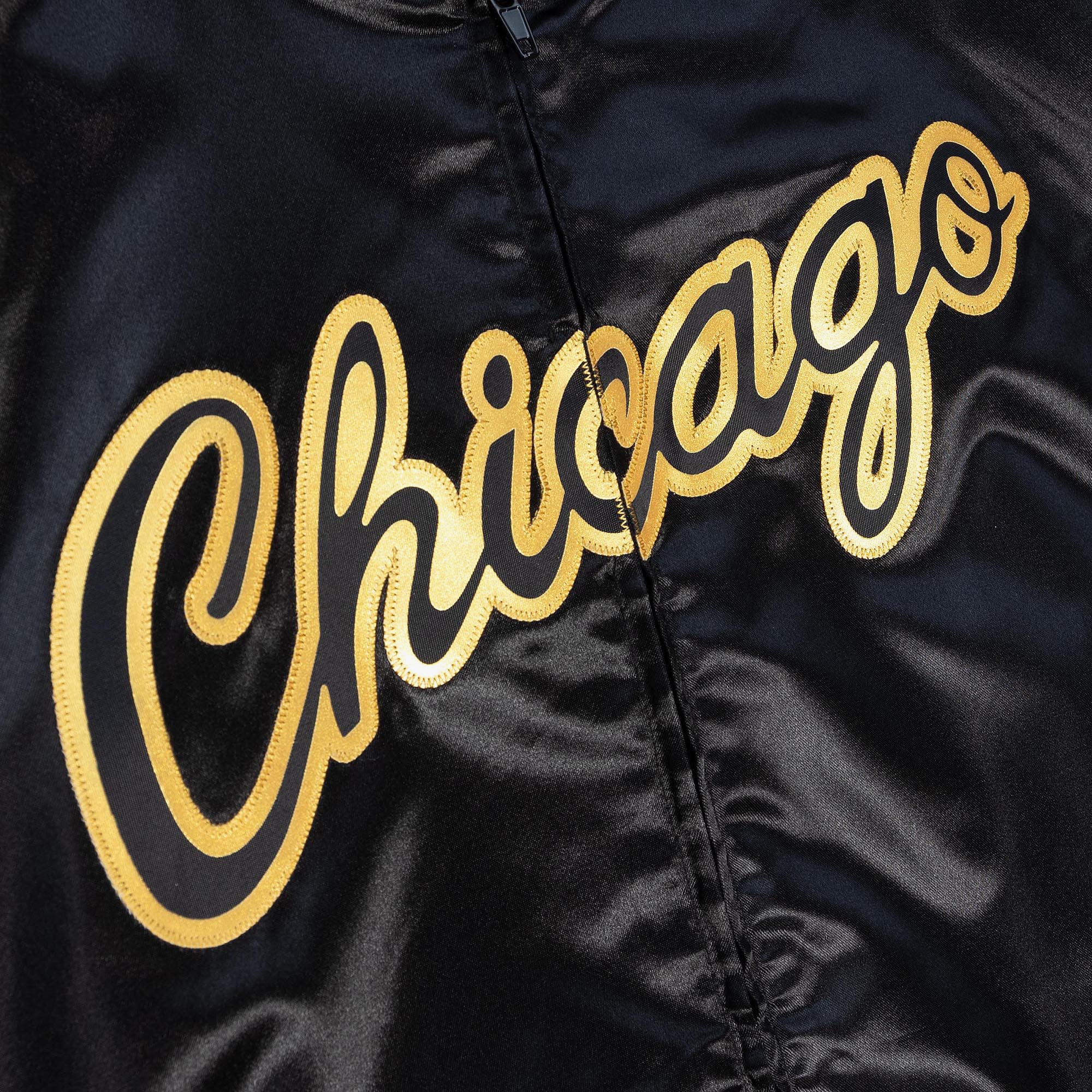 Chicago Bulls Mitchell & Ness Big Face 4.0 Satin Jacket - Black - Mens, , rebel_hi-res