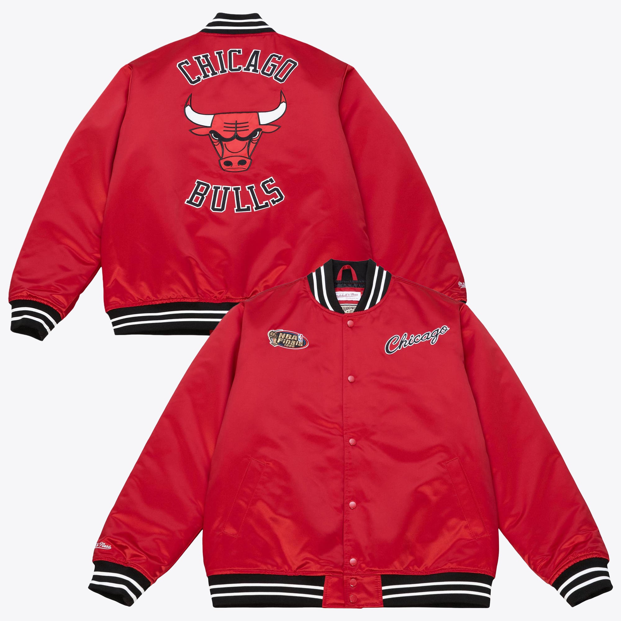 Chicago Bulls Mitchell & Ness Heavyweight Satin Jacket - Scarlet - Mens, , rebel_hi-res