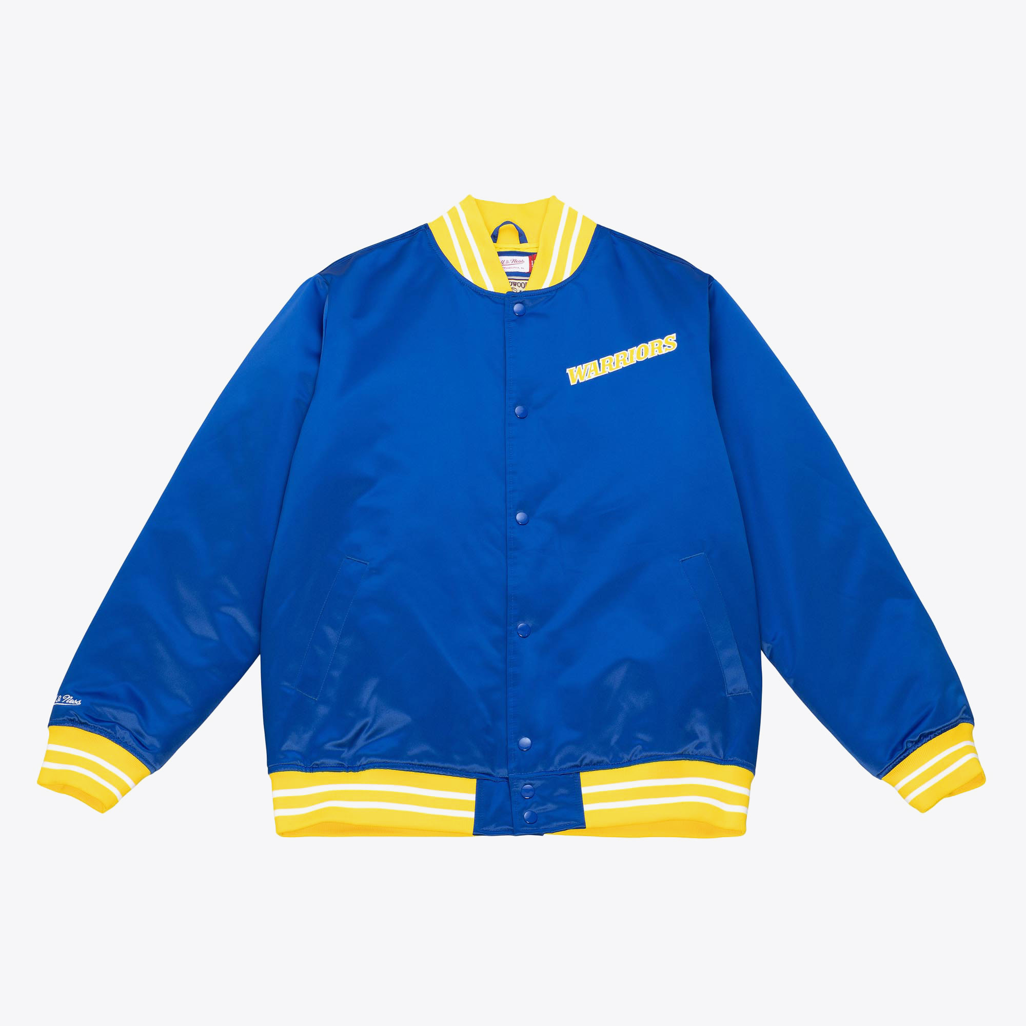Golden State Warriors Mitchell & Ness Heavyweight Satin Jacket - Royal Blue - Mens, , rebel_hi-res