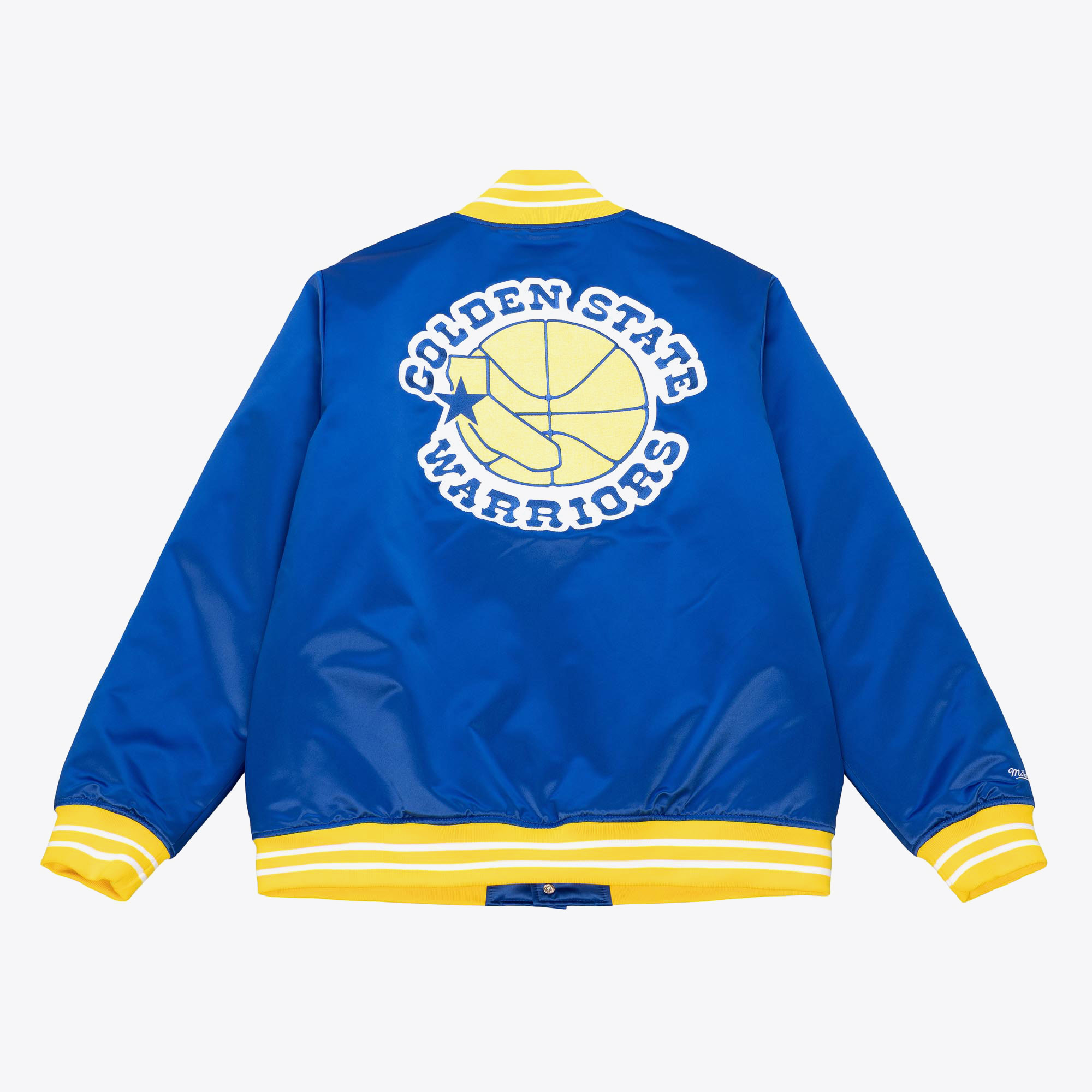 Golden State Warriors Mitchell & Ness Heavyweight Satin Jacket - Royal Blue - Mens, , rebel_hi-res