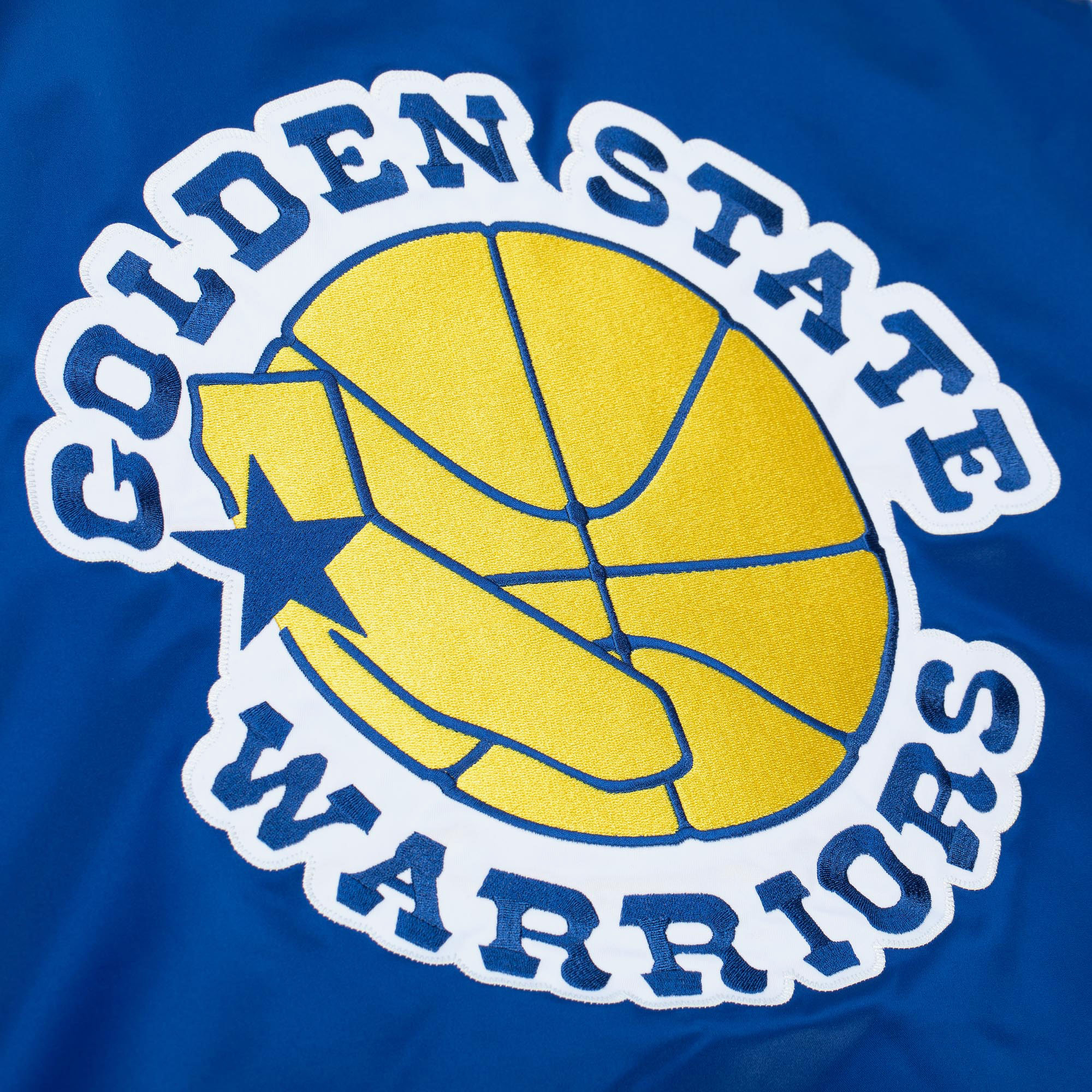 Golden State Warriors Mitchell & Ness Heavyweight Satin Jacket - Royal Blue - Mens, , rebel_hi-res