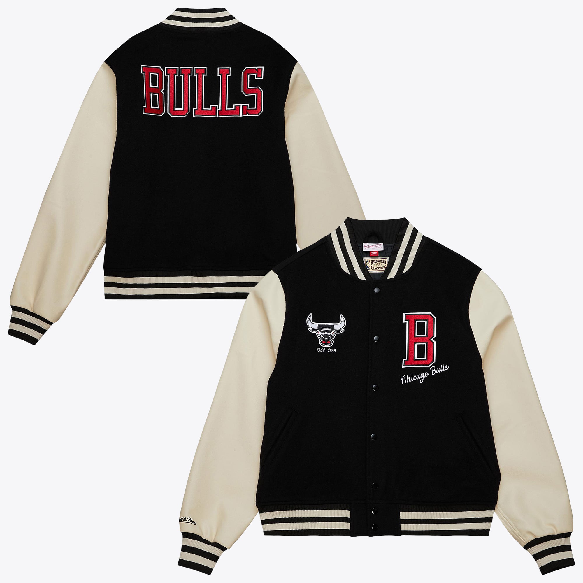 Chicago Bulls Mitchell & Ness Unisex Varsity Jacket - Black - Mens, , rebel_hi-res