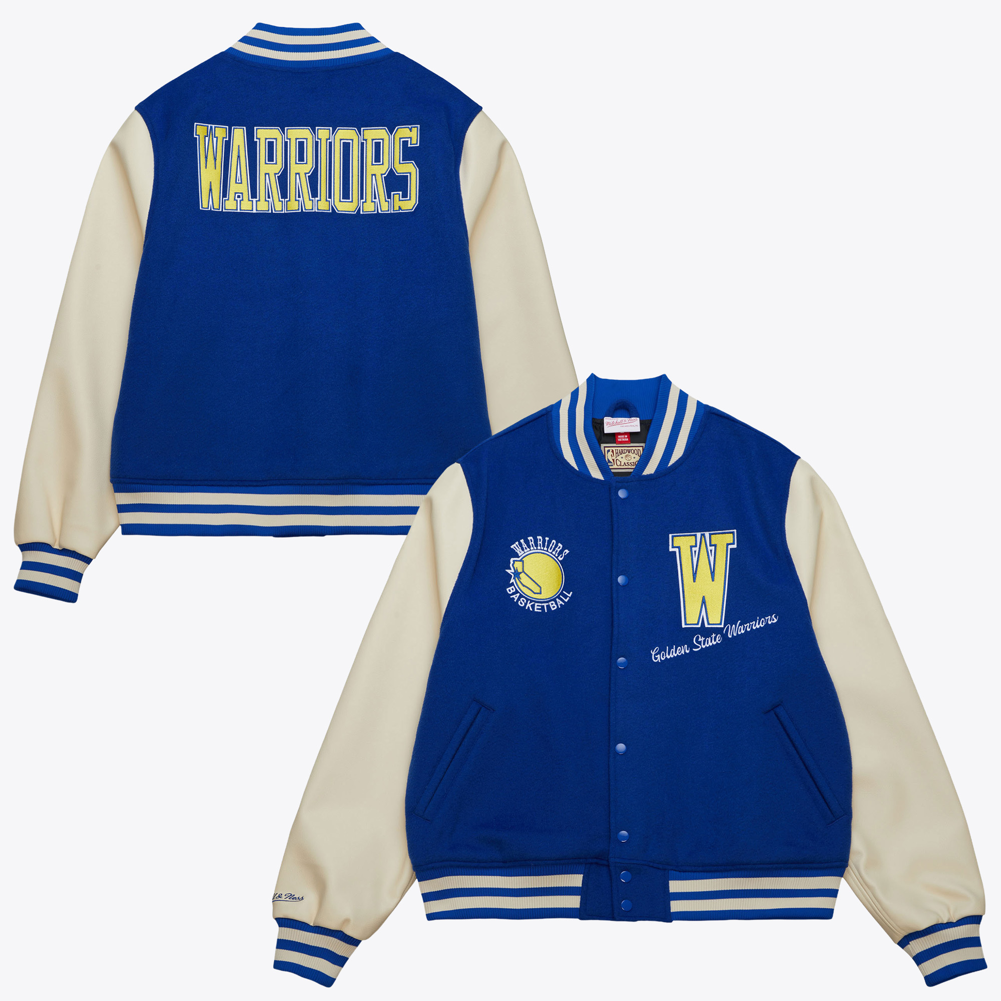 Golden State Warriors Mitchell & Ness Unisex Varsity Jacket - Blue - Mens, , rebel_hi-res