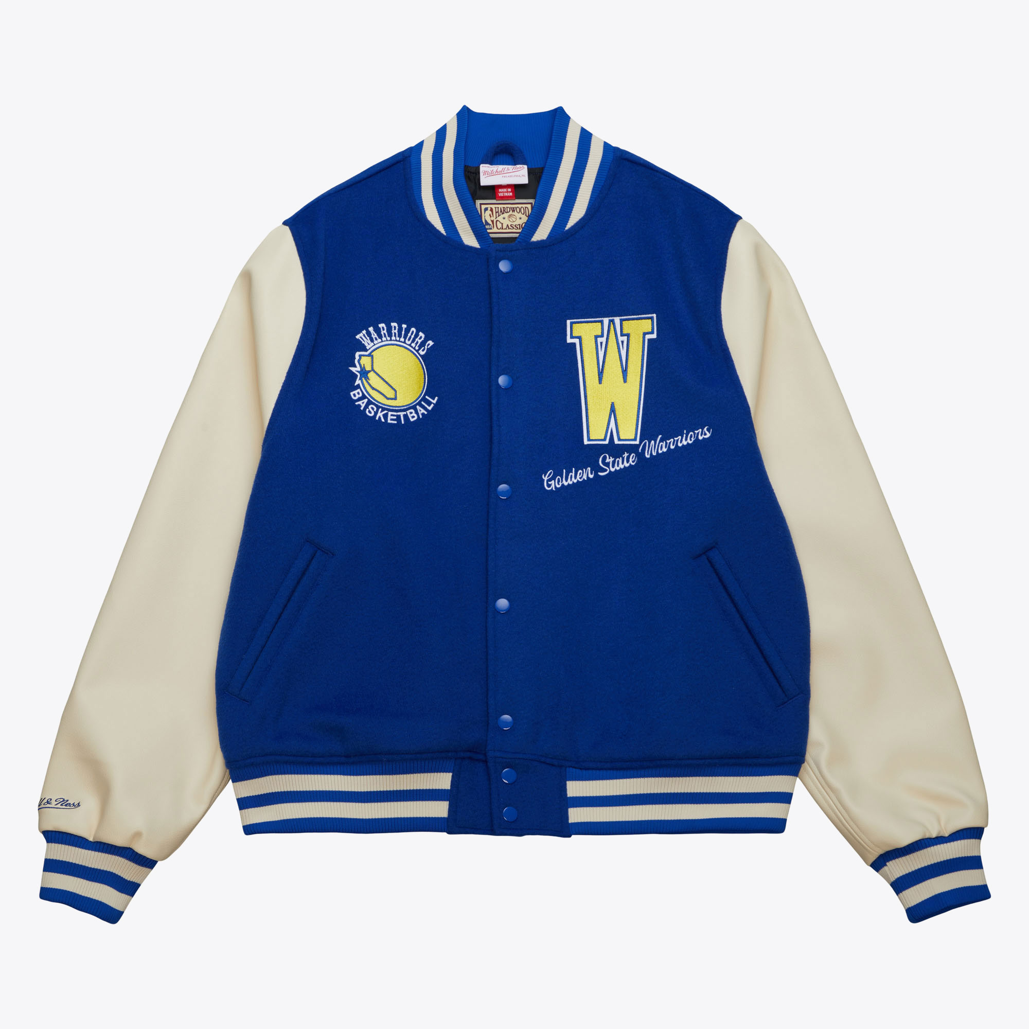 Golden State Warriors Mitchell & Ness Unisex Varsity Jacket - Blue - Mens, , rebel_hi-res