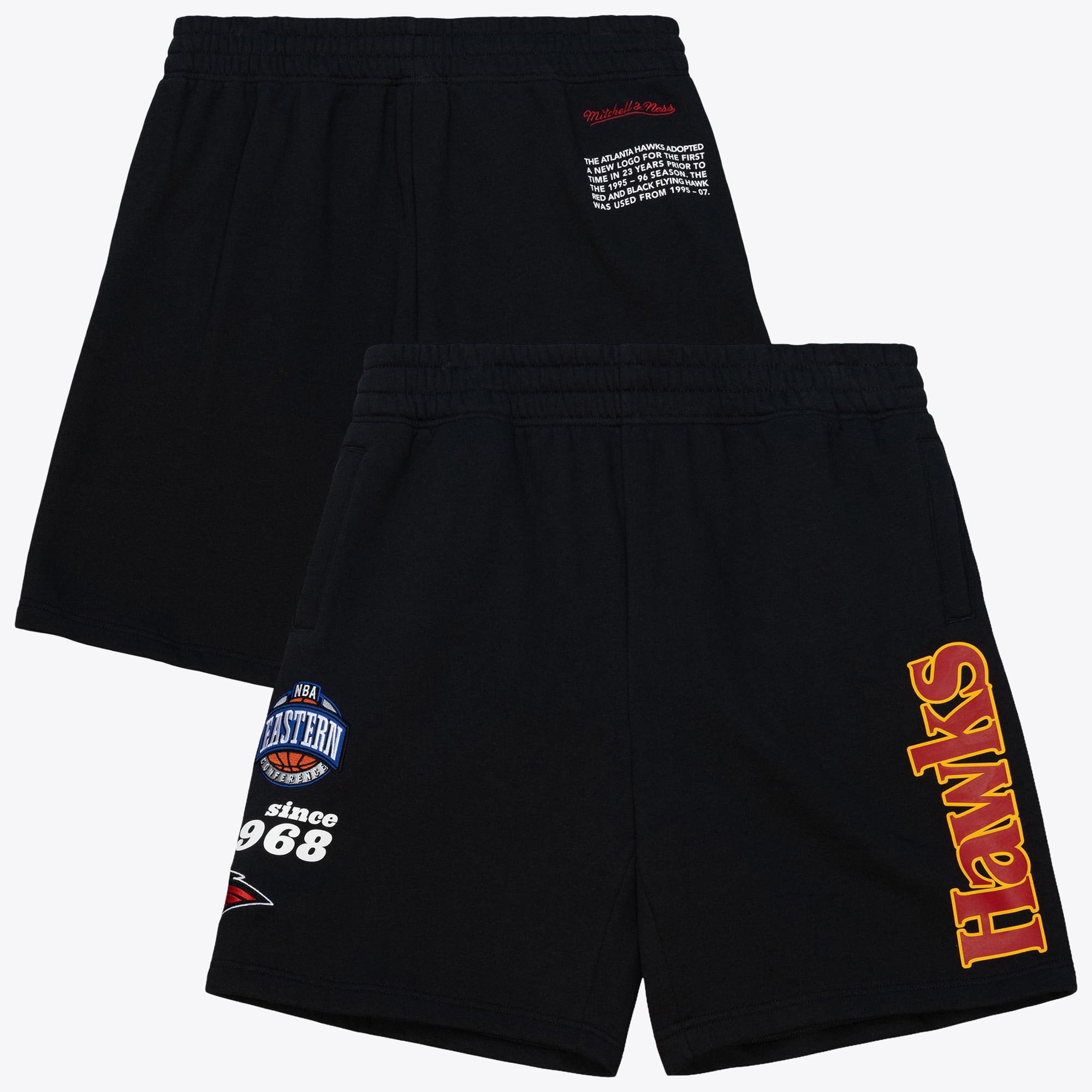 Atlanta Hawks Mitchell & Ness Team Origins Fleece Shorts - Black - Mens, , rebel_hi-res