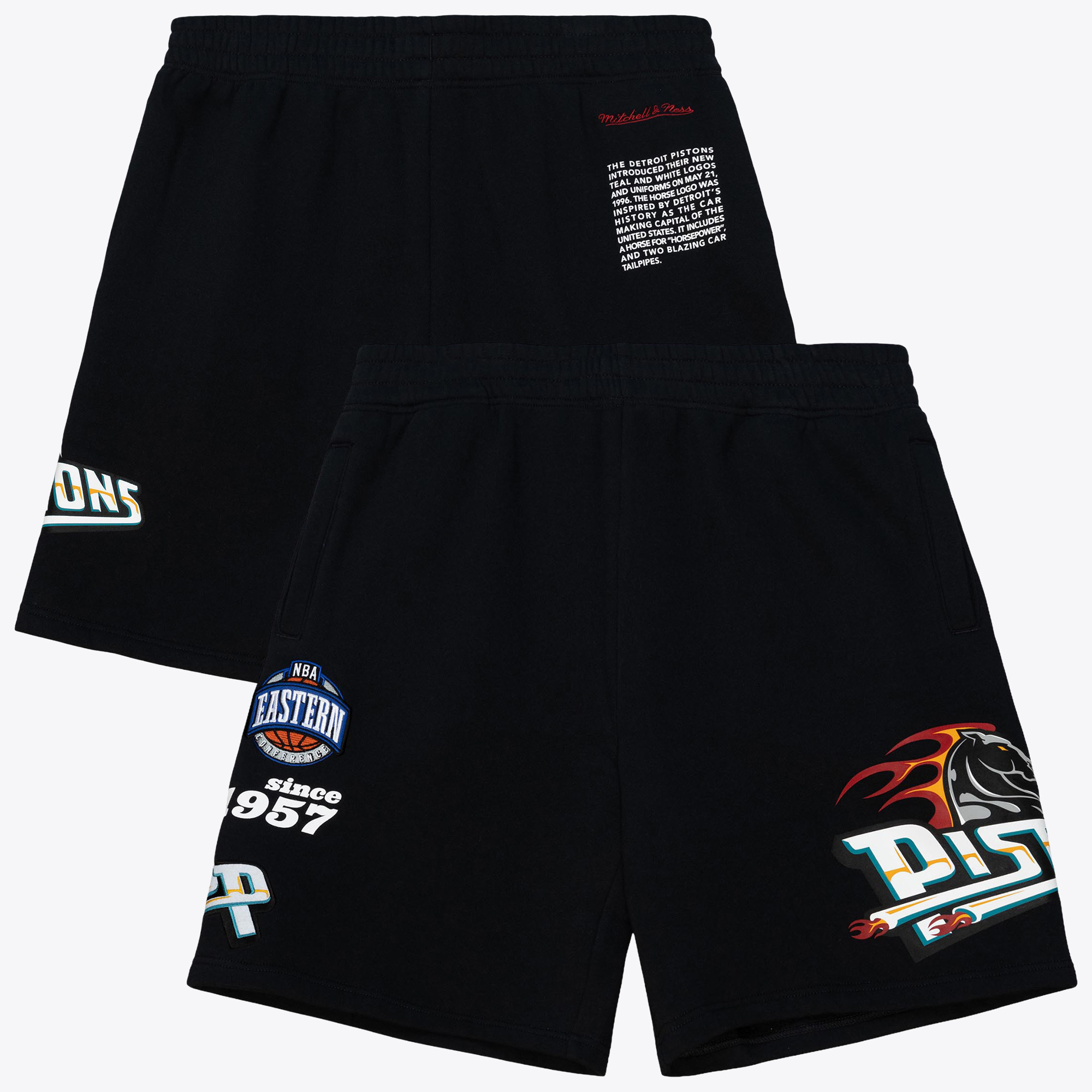 Detroit Pistons Mitchell & Ness Team Origins Fleece Shorts - Black - Mens, , rebel_hi-res