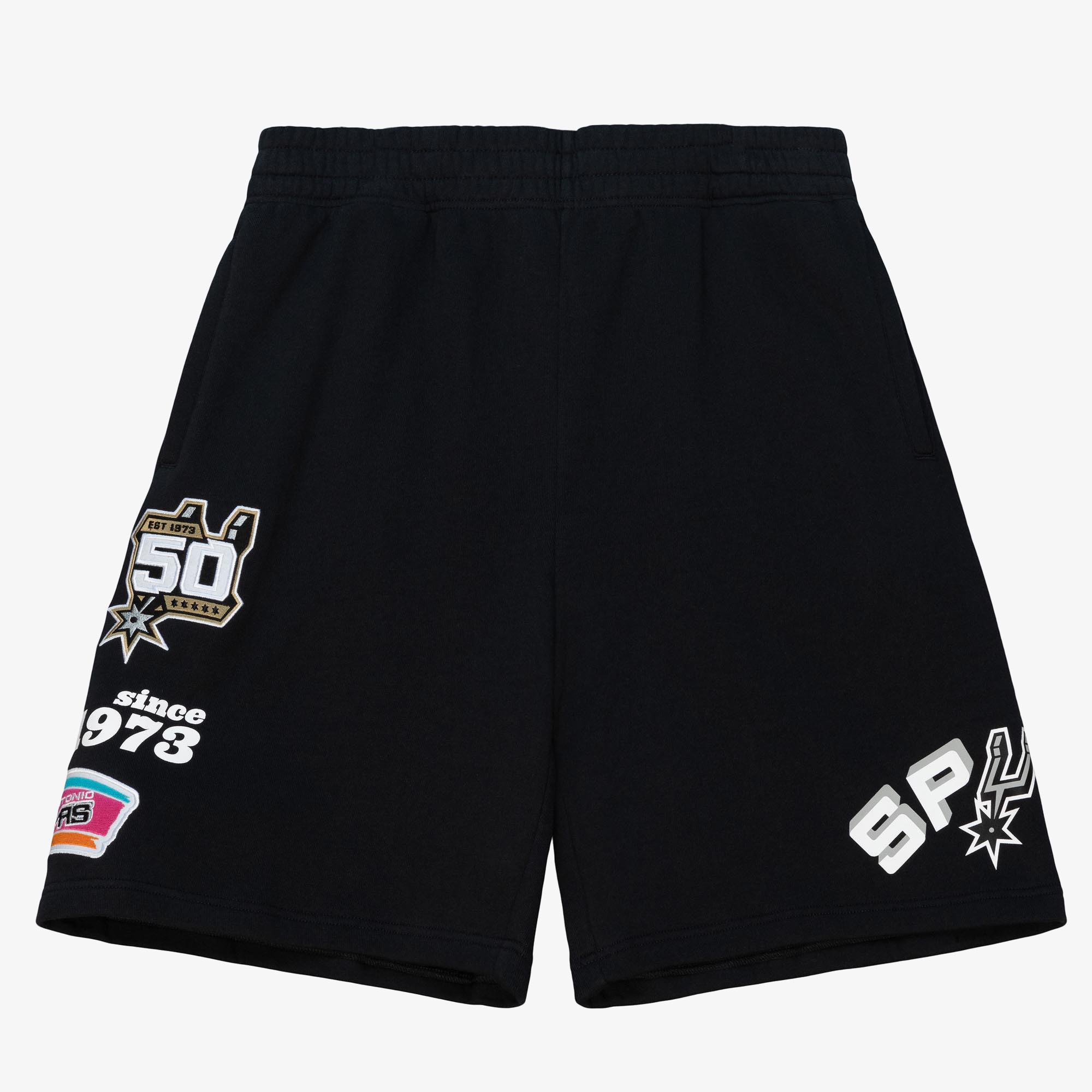 San Antonio Spurs Mitchell & Ness Team Origins Fleece Shorts - Black - Mens, , rebel_hi-res