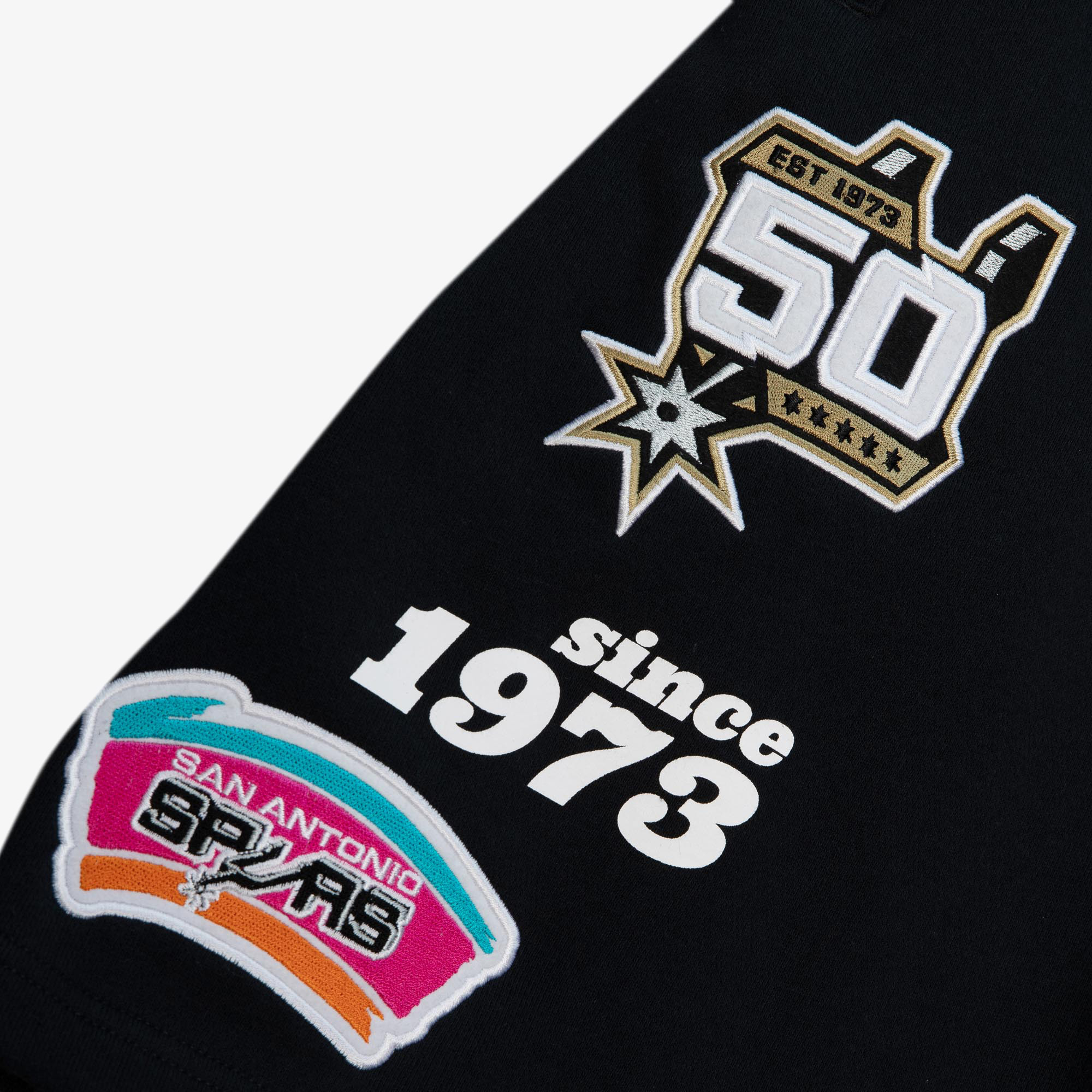 San Antonio Spurs Mitchell & Ness Team Origins Fleece Shorts - Black - Mens, , rebel_hi-res