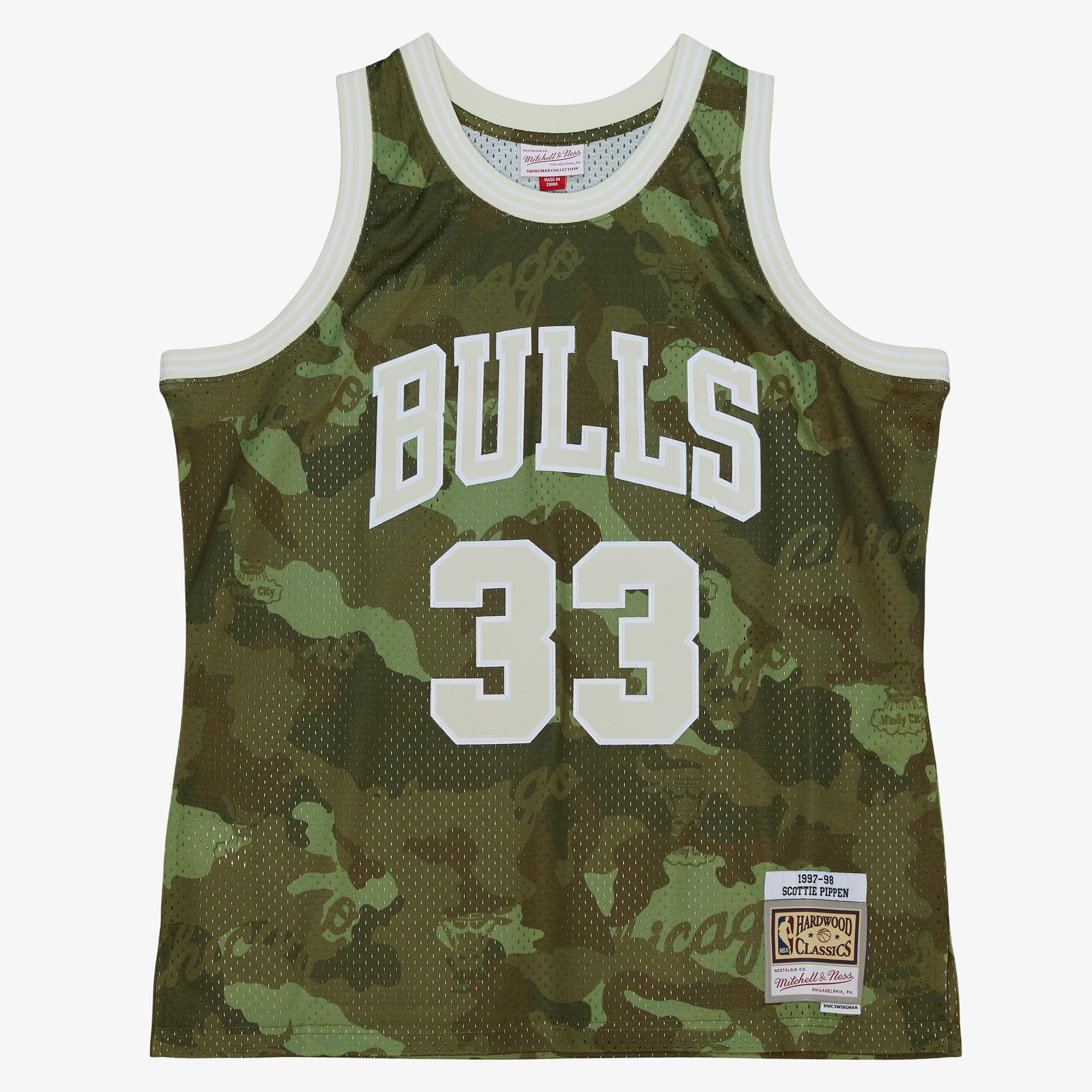 Chicago Bulls Mitchell & Ness Scottie Pippen 1997 Ghost Camo Swingman Jersey - Green, , rebel_hi-res