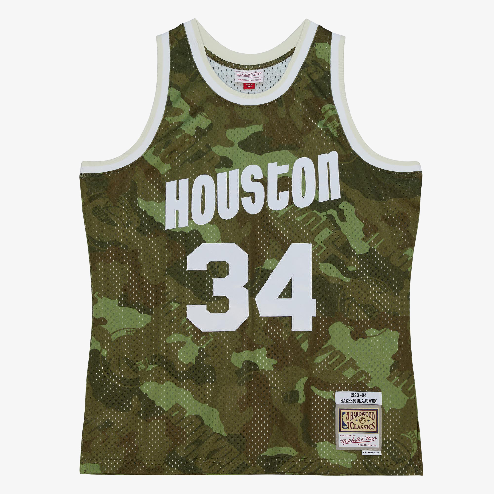 Houston Rockets Mitchell & Ness Hakeem Olajuwon 1993 Ghost Camo Swingman Jersey - Green, , rebel_hi-res
