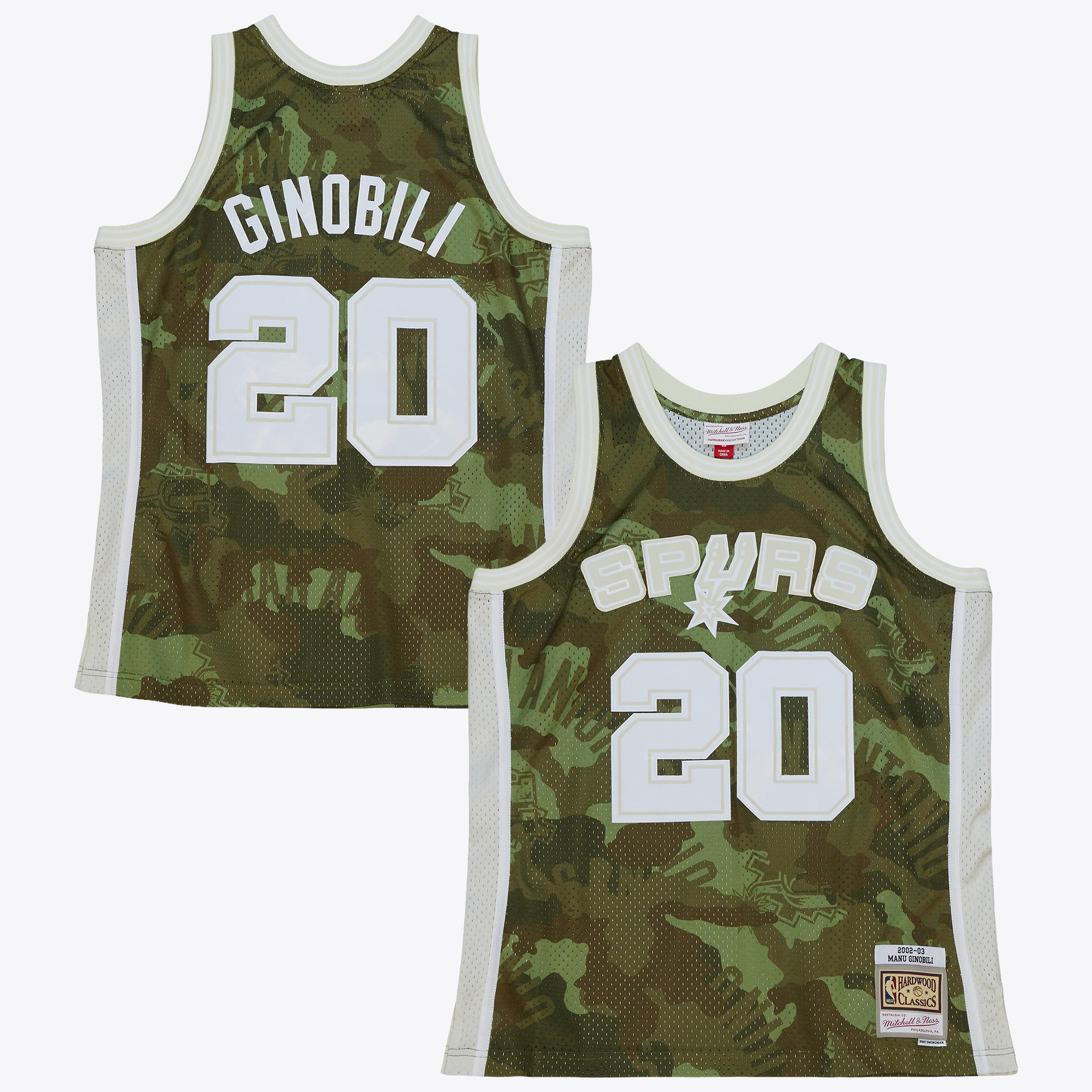 San Antonio Spurs Mitchell & Ness Manu Ginobili 2002 Ghost Camo Swingman Jersey - Green, , rebel_hi-res