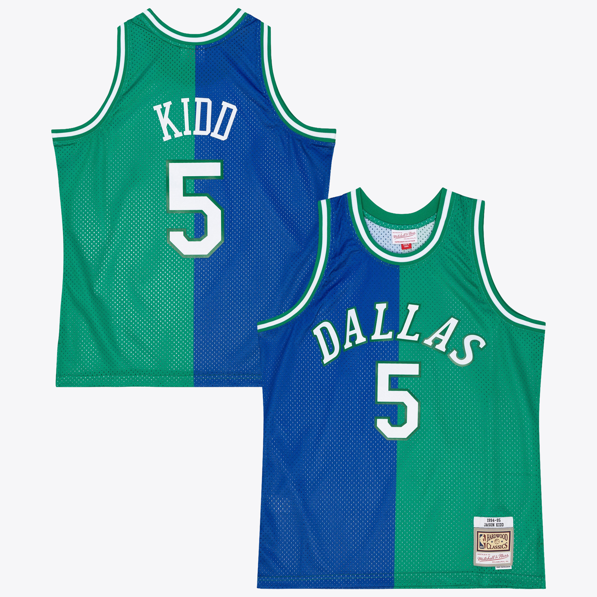 Dallas Mavericks Mitchell & Ness Jason Kidd 1994 Split Swingman Jersey - Blue/Green, , rebel_hi-res