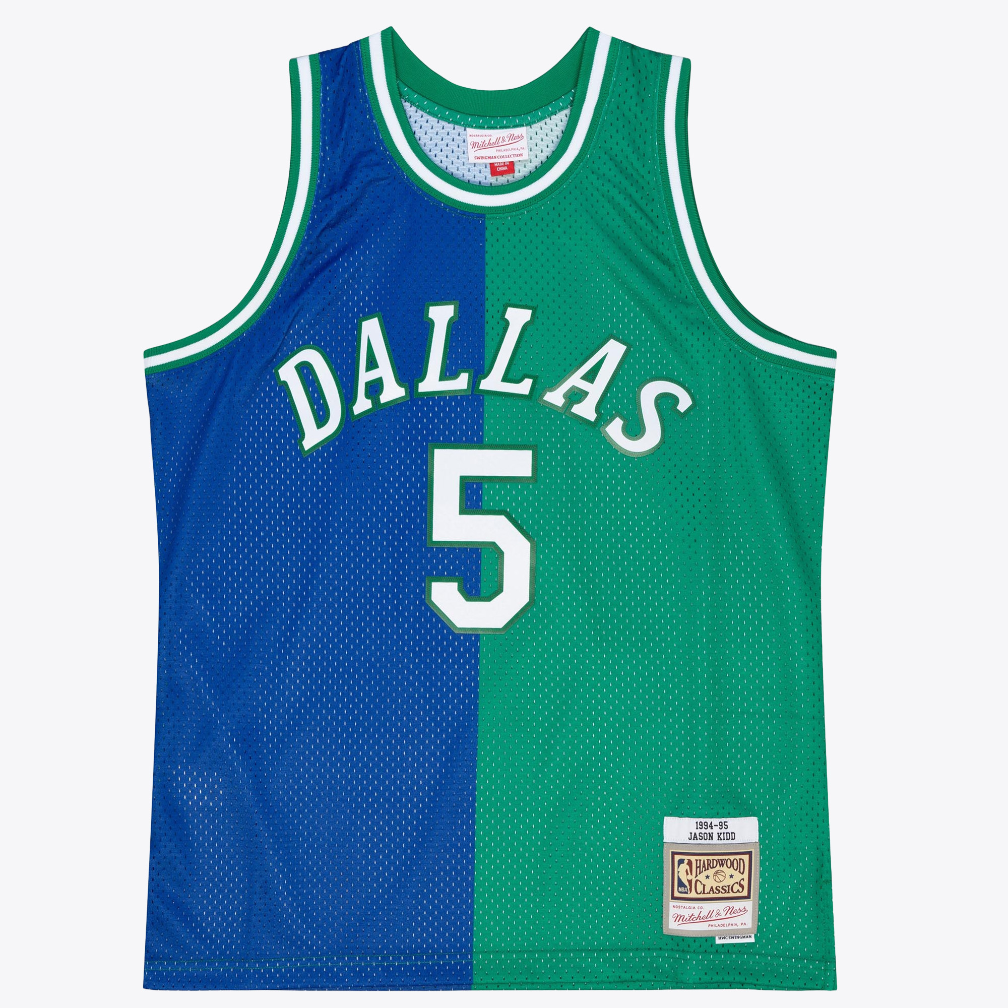 Dallas Mavericks Mitchell & Ness Jason Kidd 1994 Split Swingman Jersey - Blue/Green, , rebel_hi-res