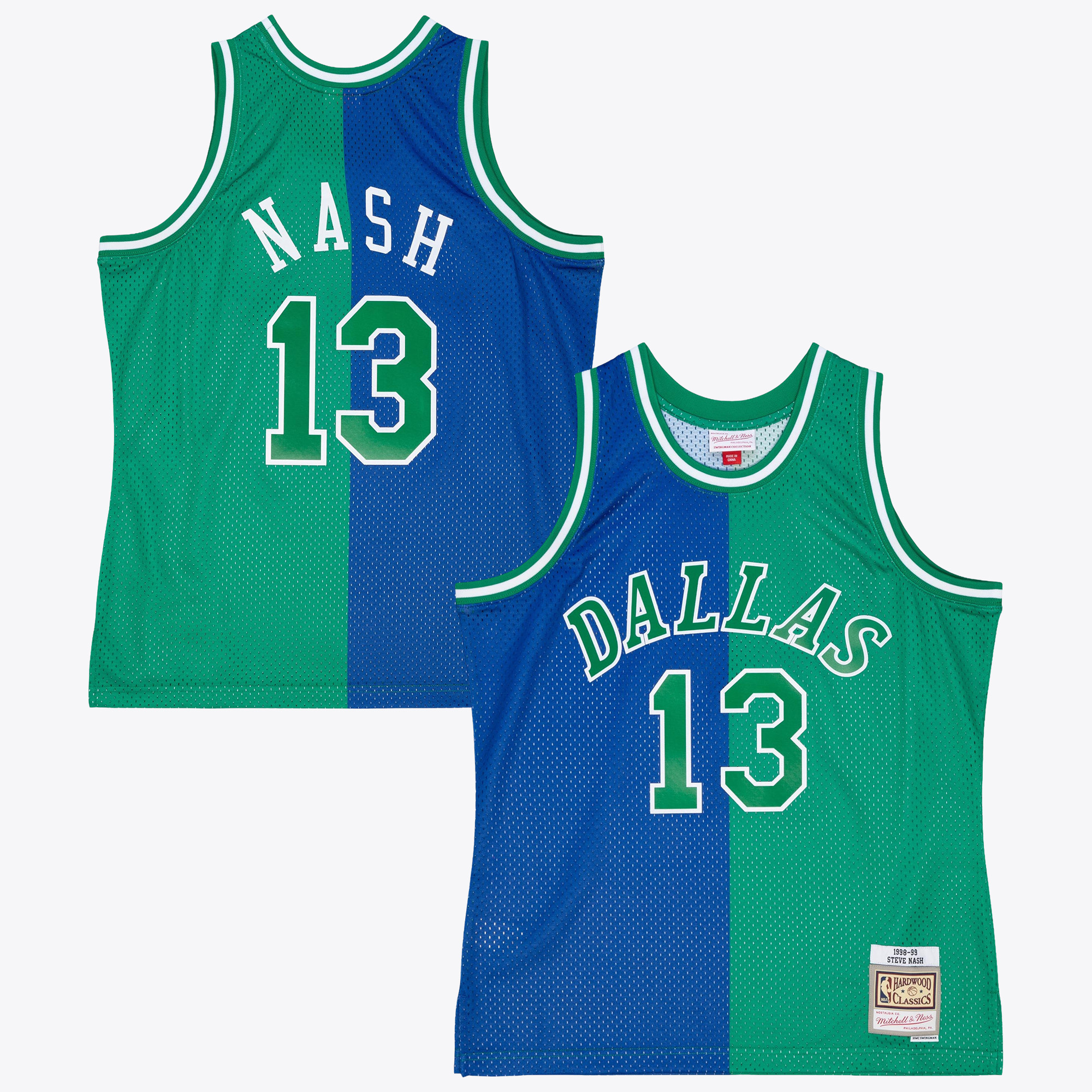 Dallas Mavericks Mitchell & Ness Steve Nash 1998 Split Swingman Jersey - Blue/Green, , rebel_hi-res
