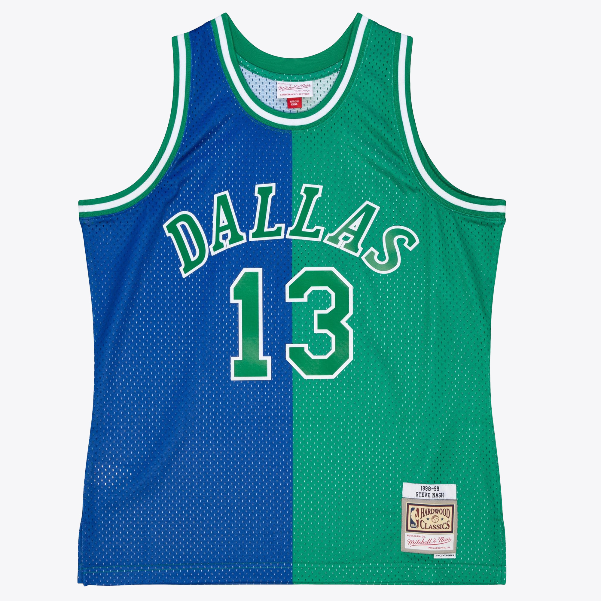 Dallas Mavericks Mitchell & Ness Steve Nash 1998 Split Swingman Jersey - Blue/Green, , rebel_hi-res