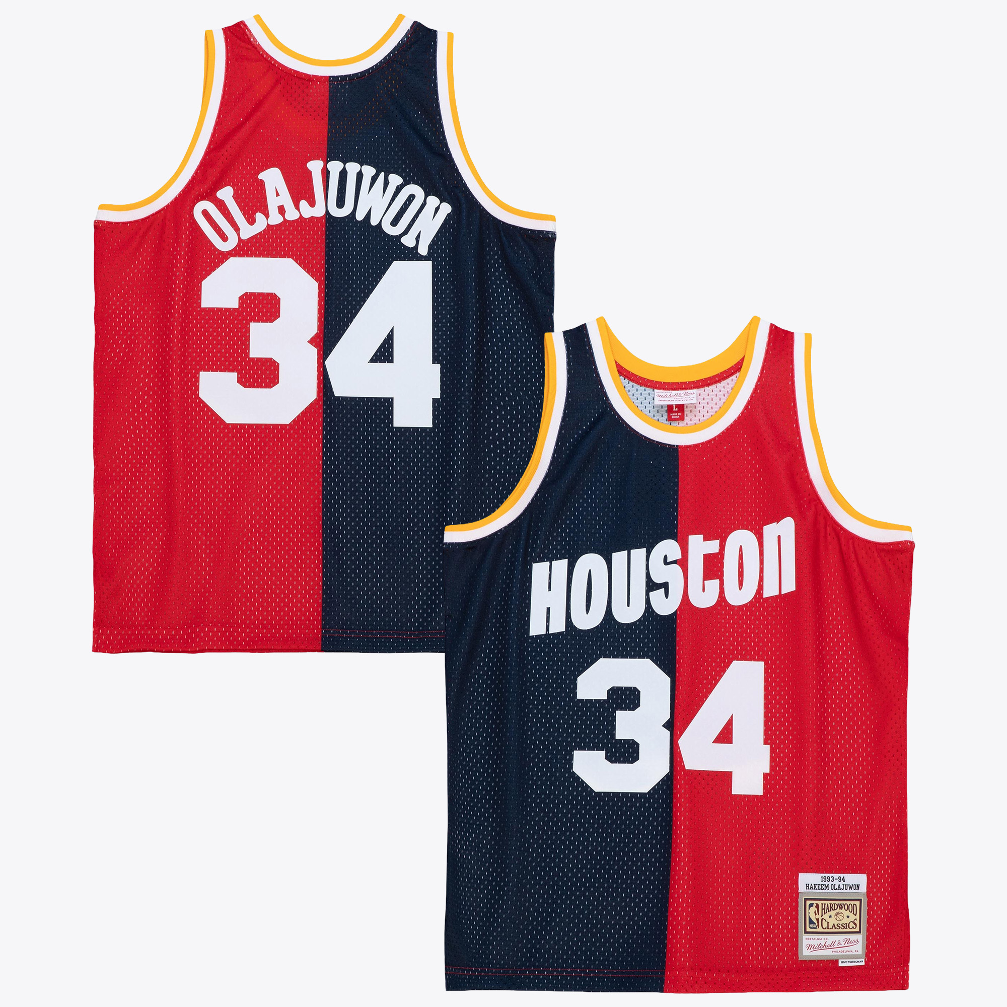 Houston Rockets Mitchell & Ness Hakeem Olajuwon 1993 Split Swingman Jersey, , rebel_hi-res