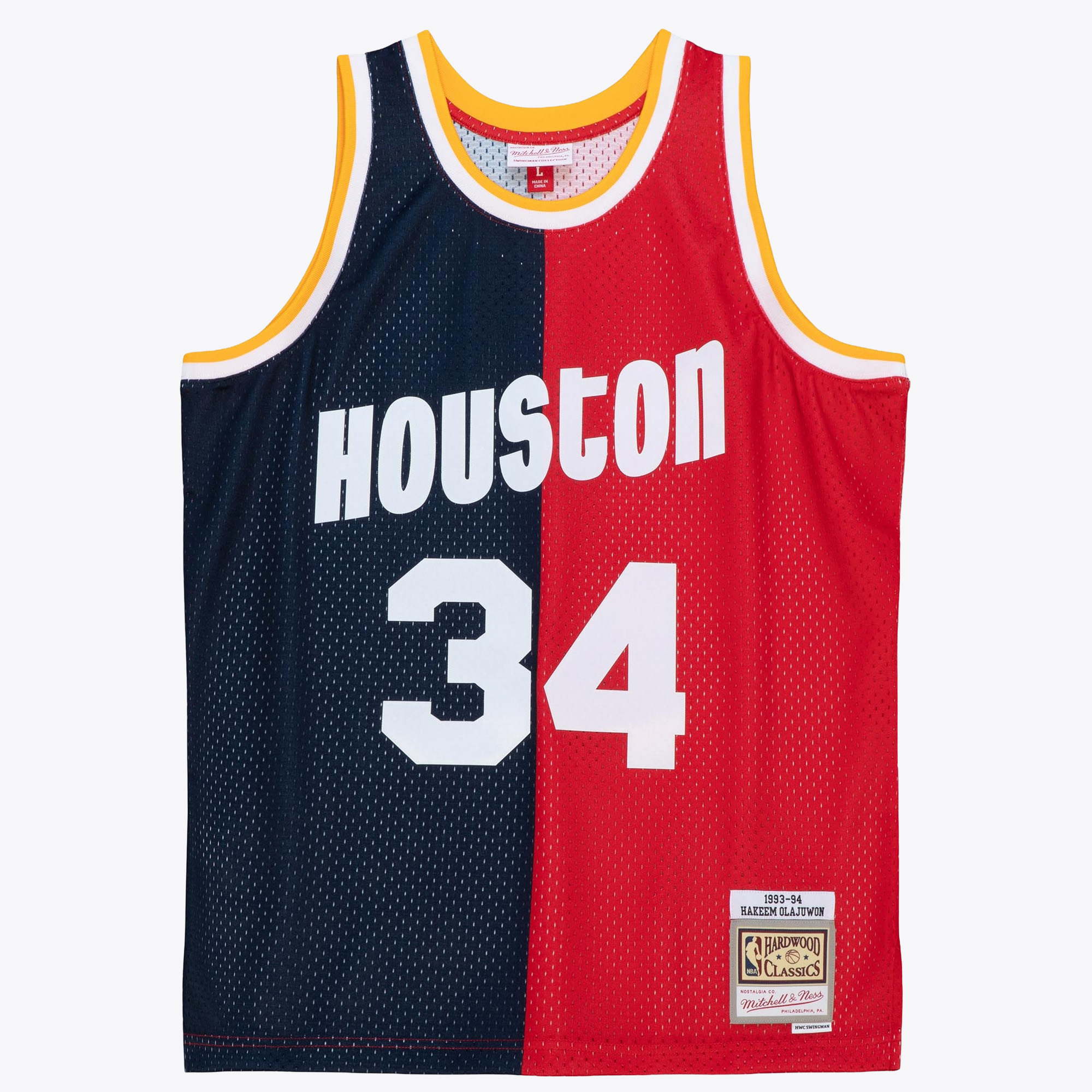 Houston Rockets Mitchell & Ness Hakeem Olajuwon 1993 Split Swingman Jersey, , rebel_hi-res