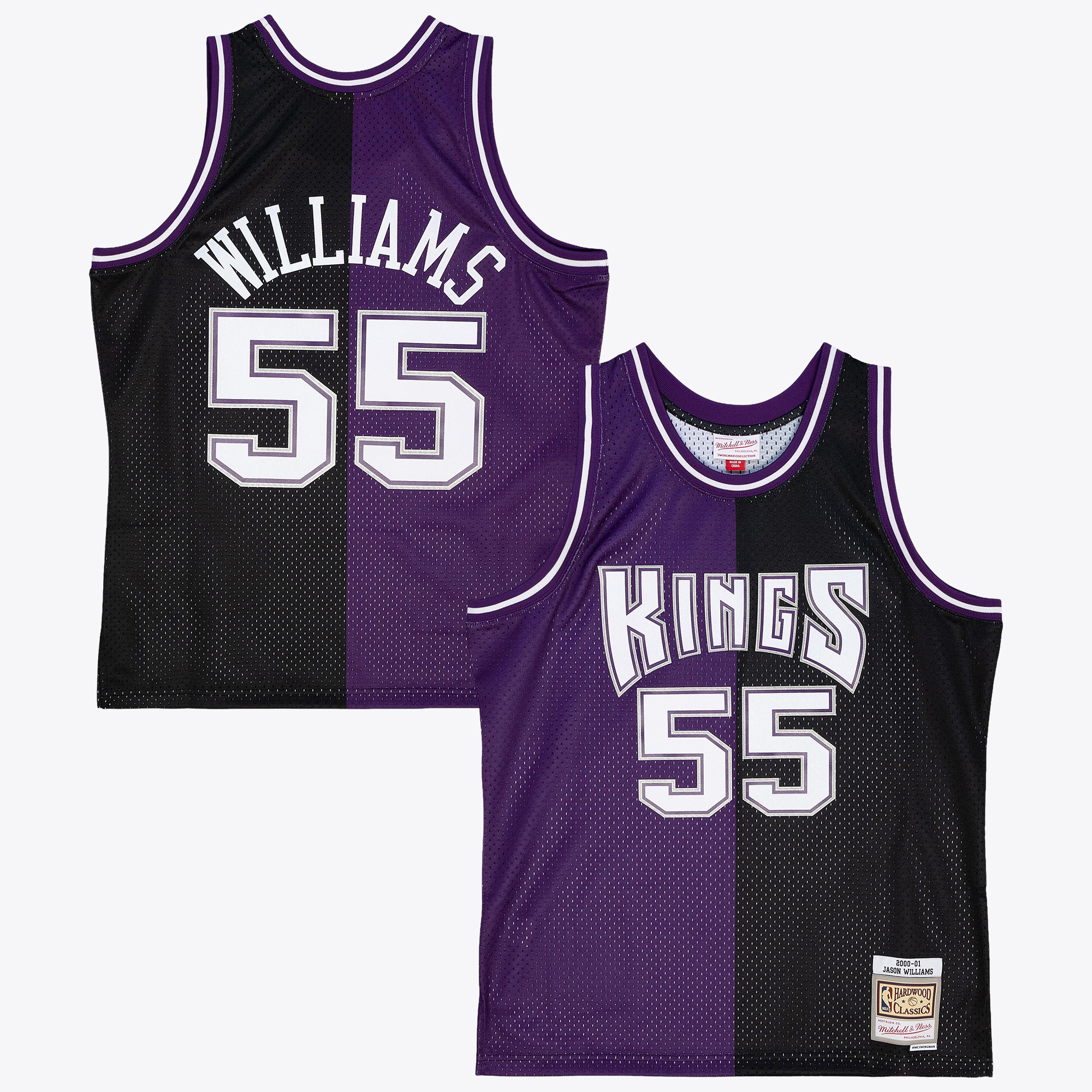 Sacramento Kings Mitchell & Ness Jason Williams 2000 Split Swingman Jersey - Black/Purple, , rebel_hi-res