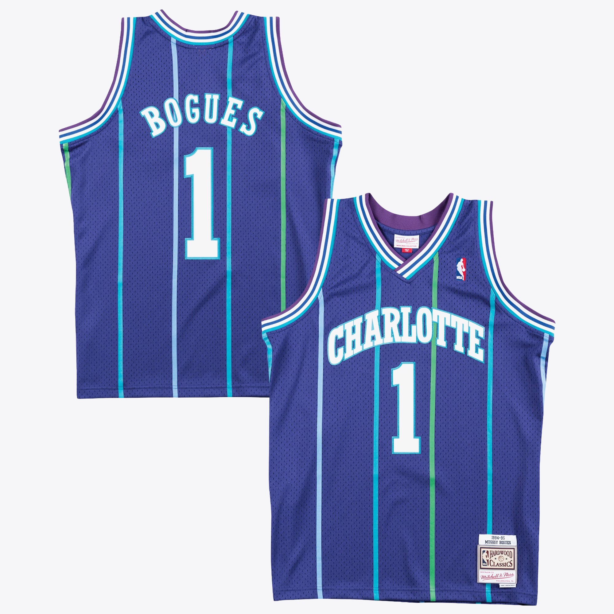 Charlotte Hornets Mitchell & Ness Muggsy Bogues 1994 Swingman Alternate Authentic Jersey - Purple, , rebel_hi-res