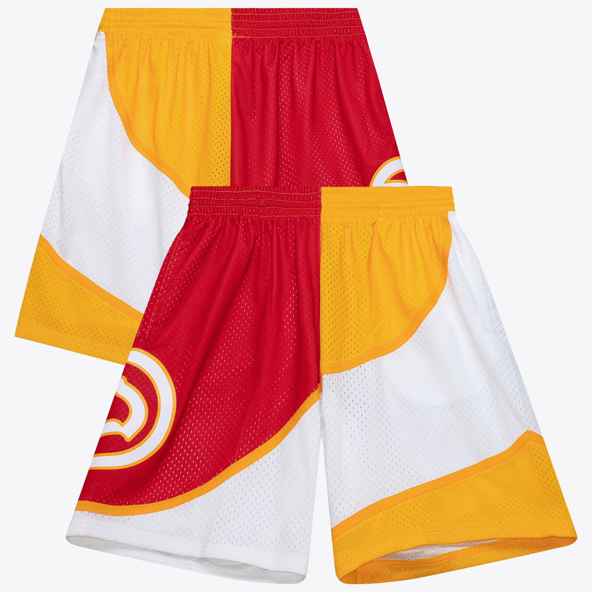 Atlanta Hawks Mitchell & Ness 1986 Split Swingman Shorts - Red/Yellow - Mens, , rebel_hi-res