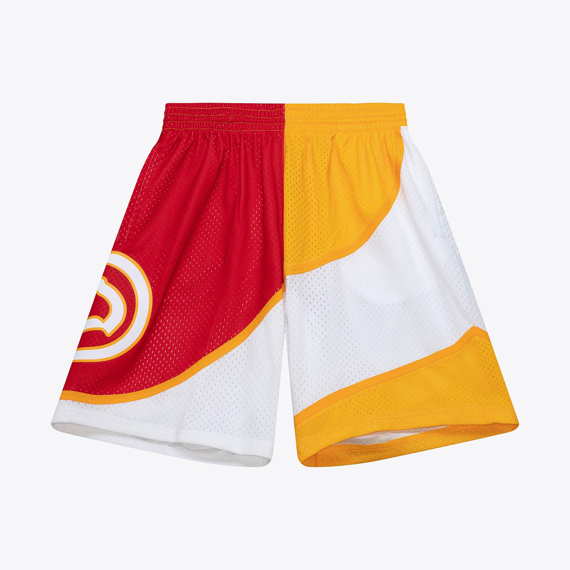 Atlanta Hawks Mitchell & Ness 1986 Split Swingman Shorts - Red/Yellow - Mens, , rebel_hi-res
