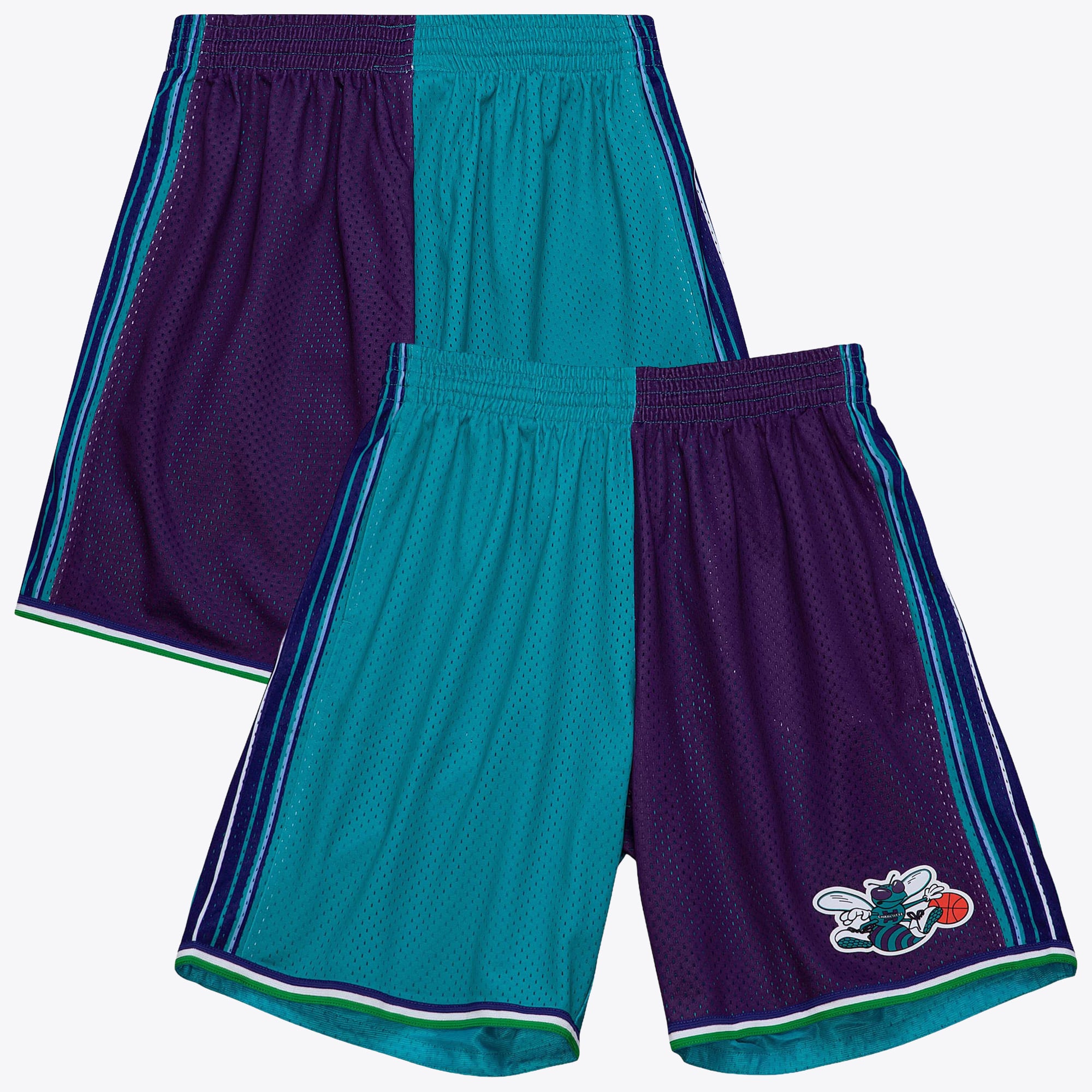 Charlotte Hornets Mitchell & Ness 1999 Split Swingman Shorts - Teal/Purple - Mens, , rebel_hi-res