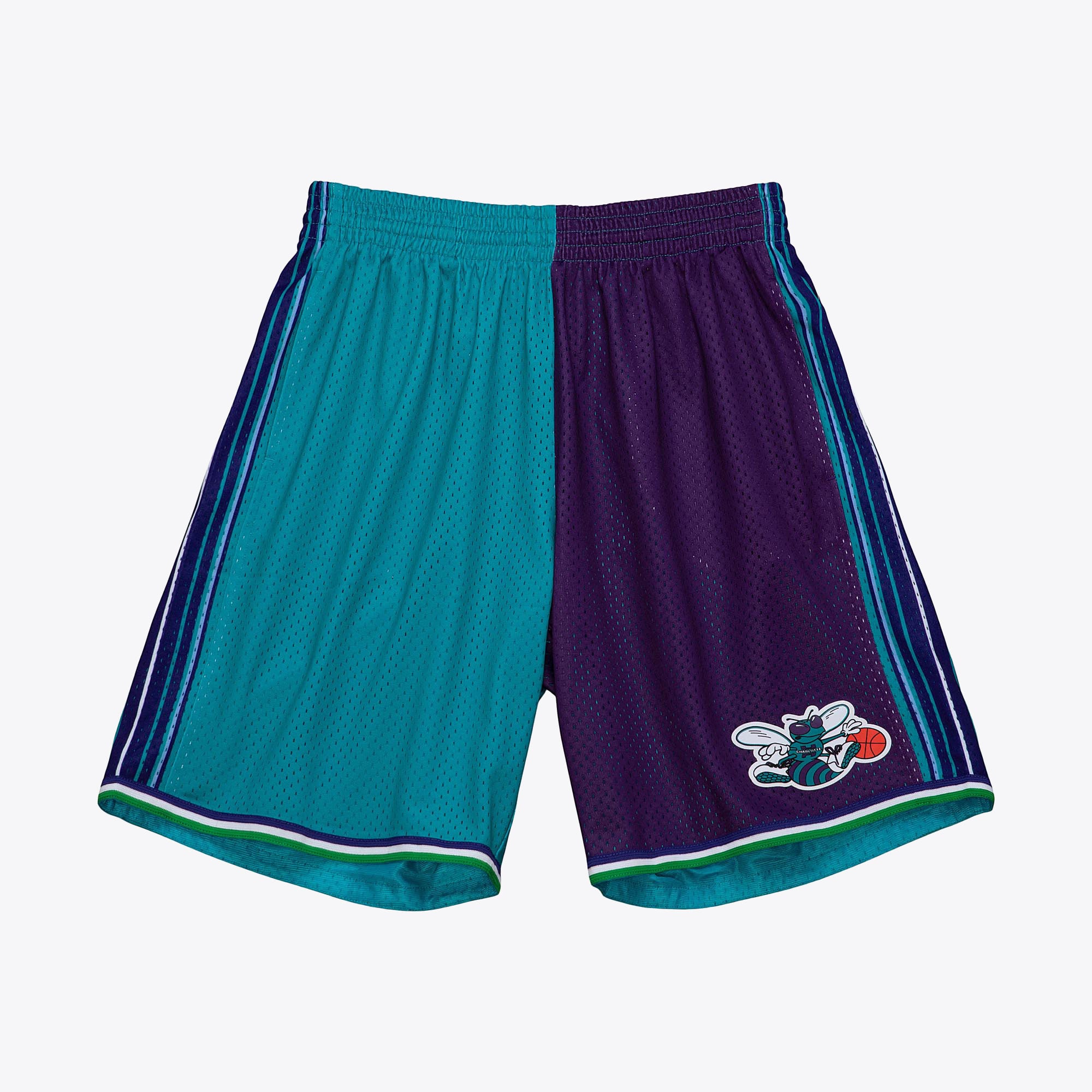 Charlotte Hornets Mitchell & Ness 1999 Split Swingman Shorts - Teal/Purple - Mens, , rebel_hi-res