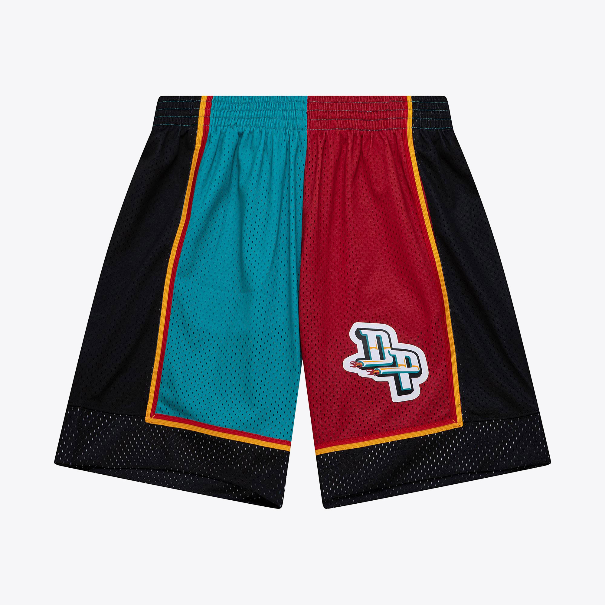 Detroit Pistons Mitchell & Ness 1998 Split Swingman Shorts - Red/Teal - Mens, , rebel_hi-res