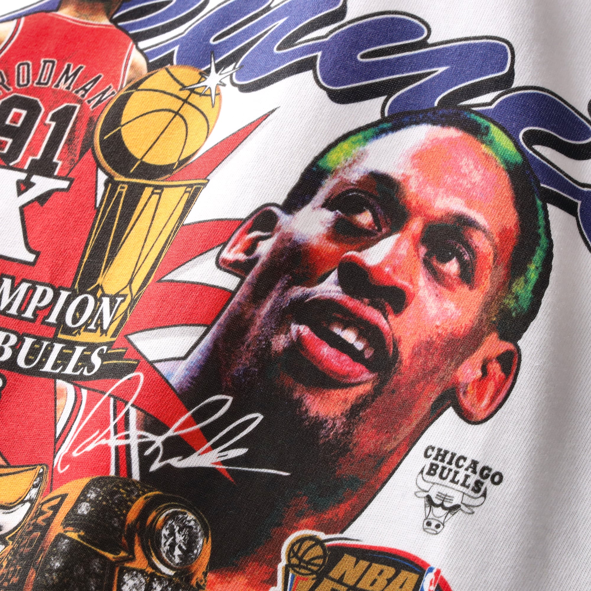 Chicago Bulls Mitchell & Ness Dennis Rodman Rings T-Shirt - White - Mens, , rebel_hi-res