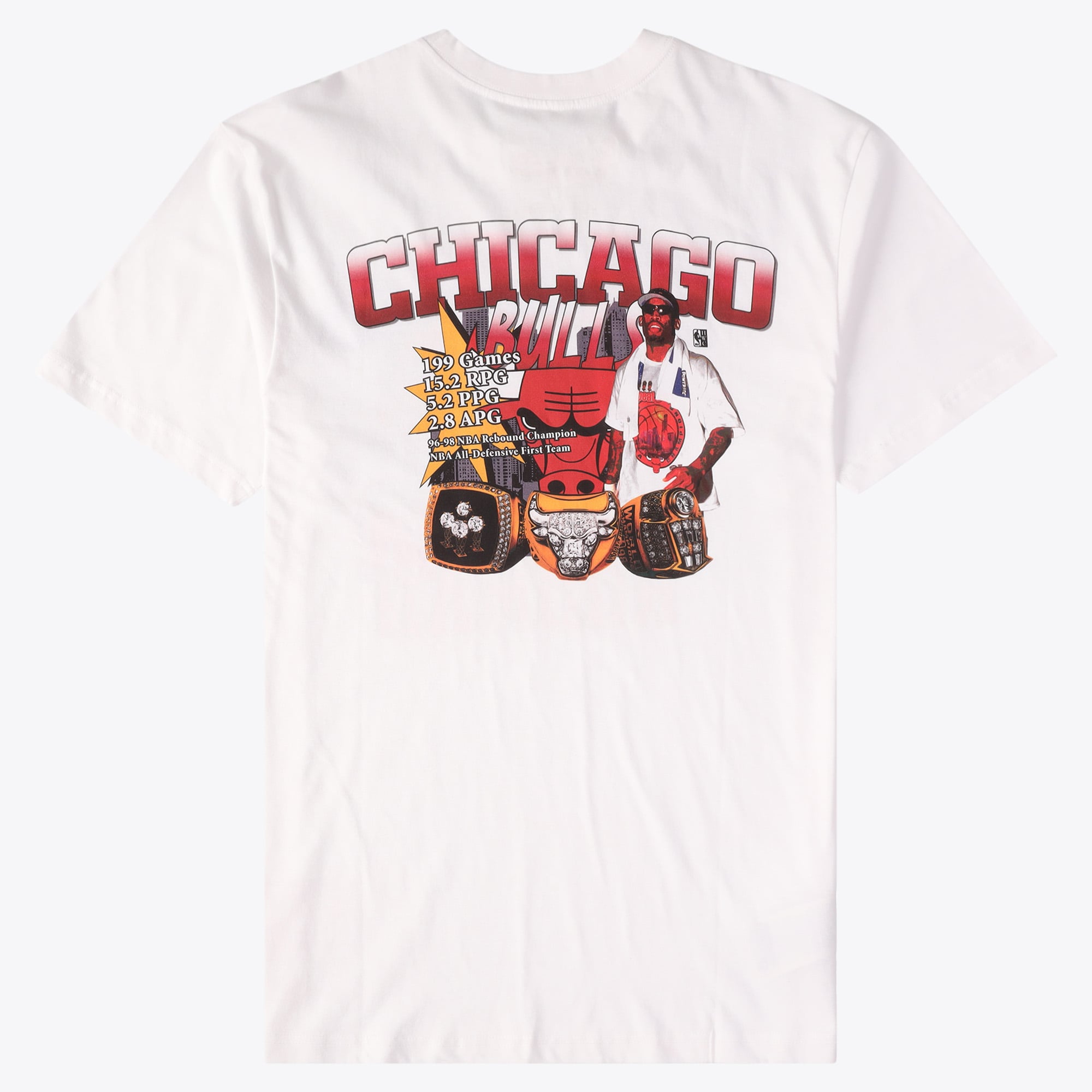 Chicago Bulls Mitchell & Ness Dennis Rodman Rings T-Shirt - White - Mens, , rebel_hi-res