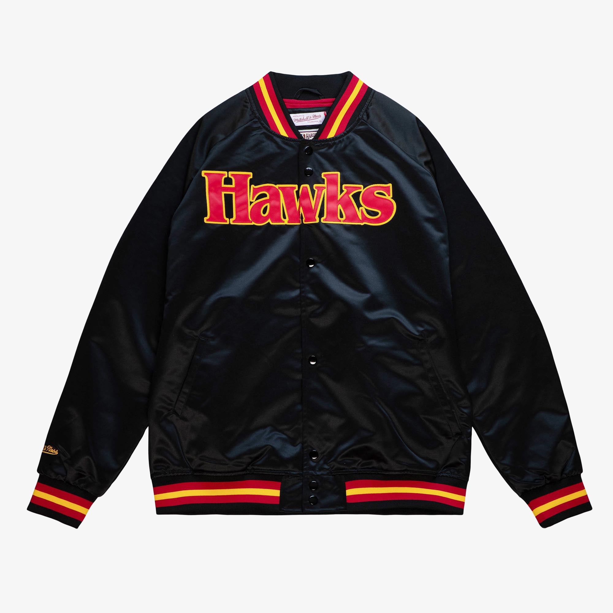 Atlanta Hawks Mitchell & Ness Lightweight Satin Jacket - Black - Mens, , rebel_hi-res