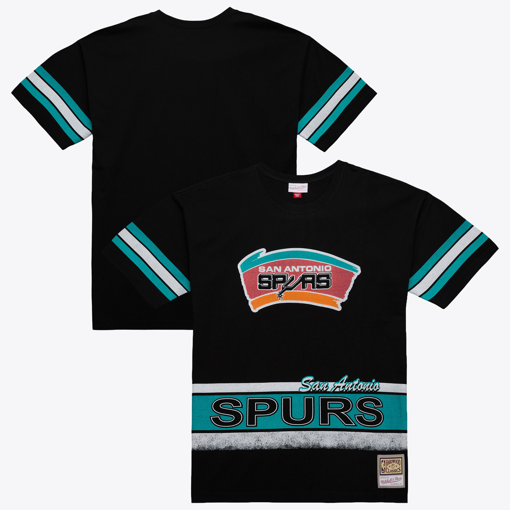 San Antonio Spurs Mitchell & Ness Fashion Oversized T-Shirt Vintage Logo - Black - Mens, , rebel_hi-res
