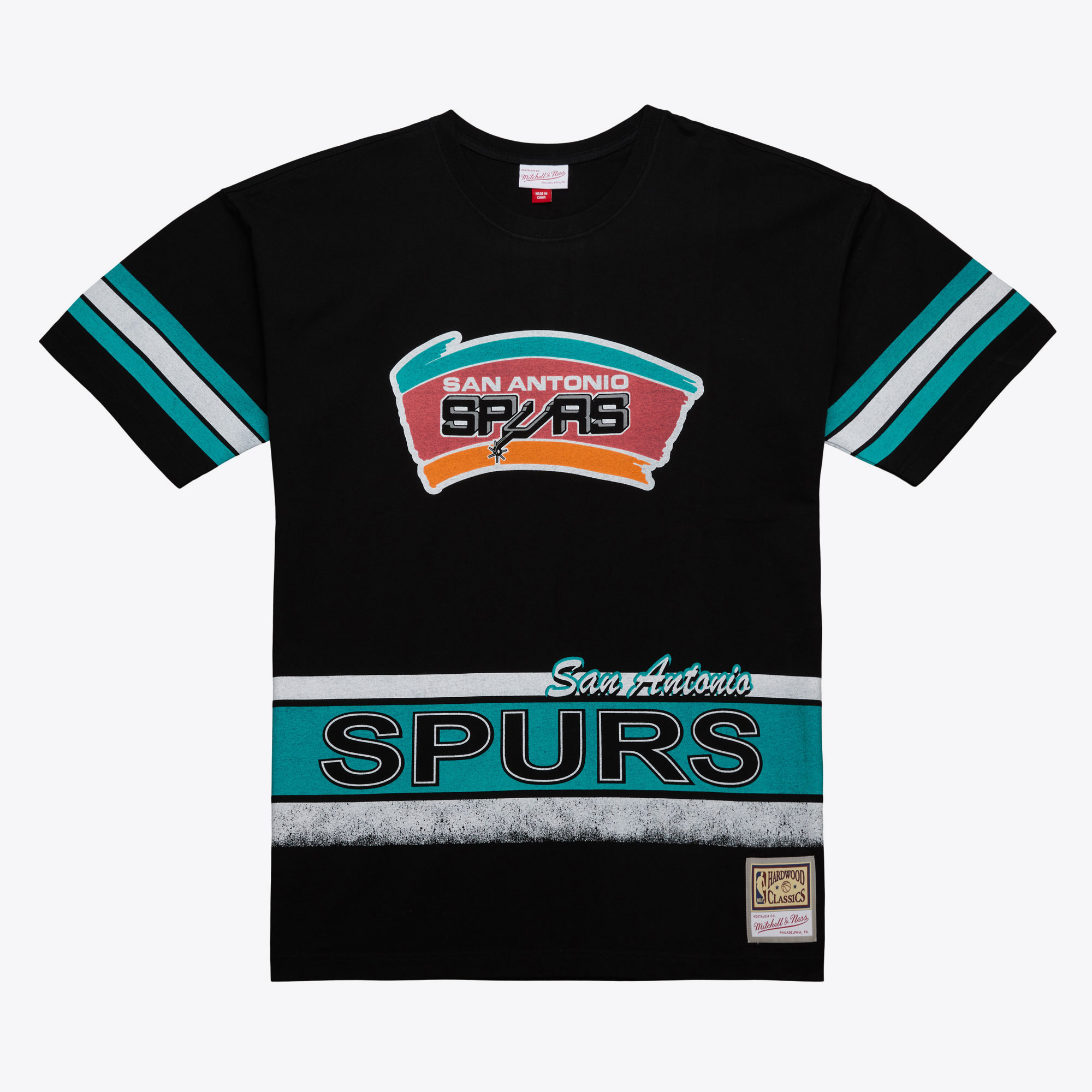 San Antonio Spurs Mitchell & Ness Fashion Oversized T-Shirt Vintage Logo - Black - Mens, , rebel_hi-res