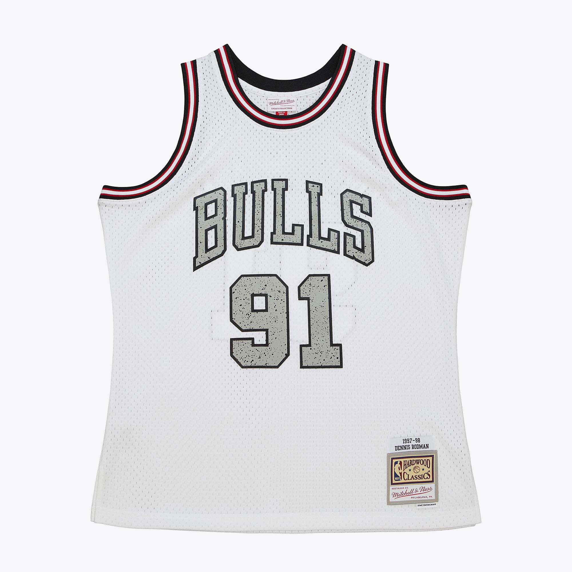Chicago Bulls Mitchell & Ness Dennis Rodman 1997 Cracked Cement Swingman Jersey - White, , rebel_hi-res