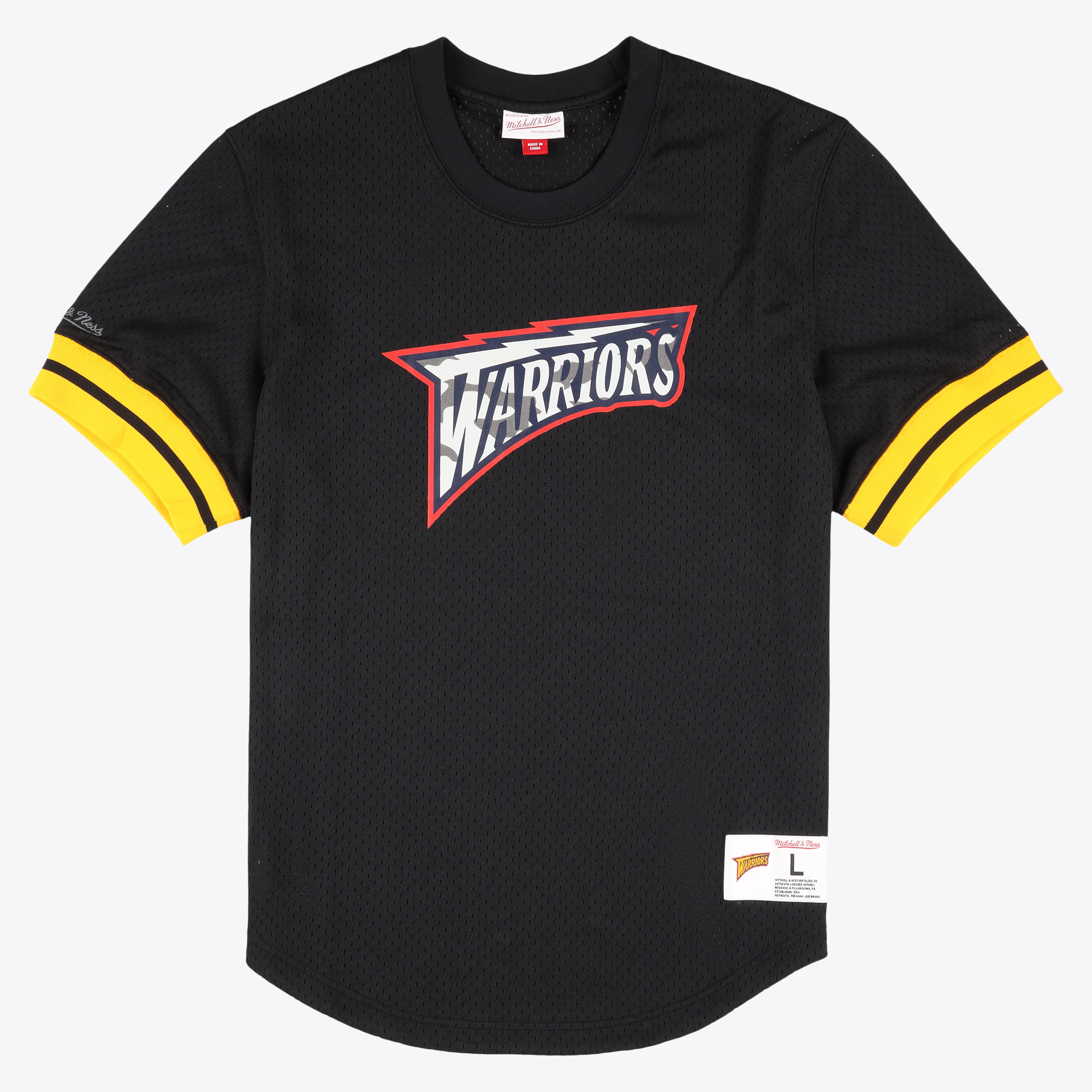 Golden State Warriors Mitchell & Ness Camo Reflective Mesh Crewneck - Black - Mens, , rebel_hi-res