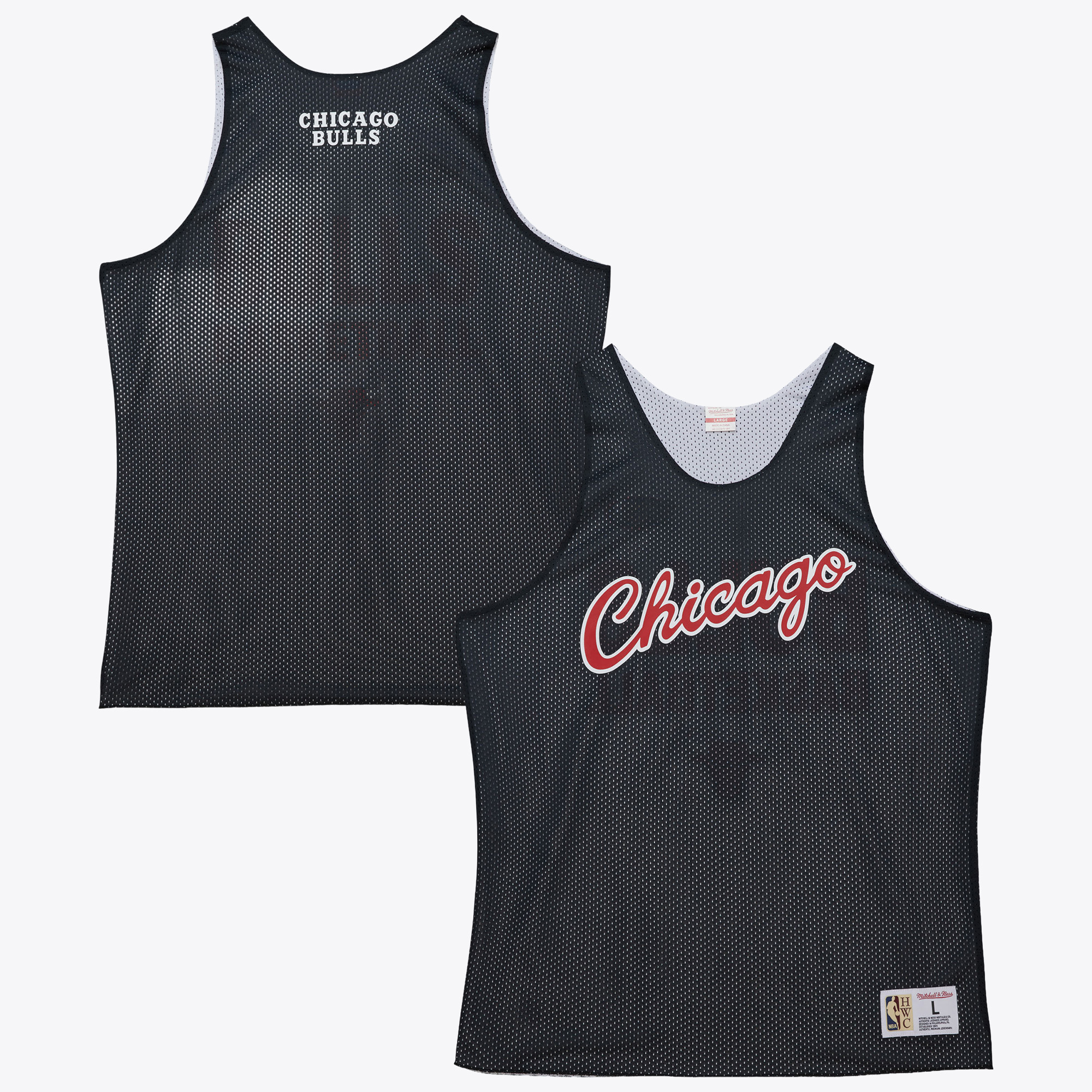 Chicago Bulls Mitchell & Ness Reversible Mesh Practice Tank Vintage Logo - Multi/Black - Mens, , rebel_hi-res