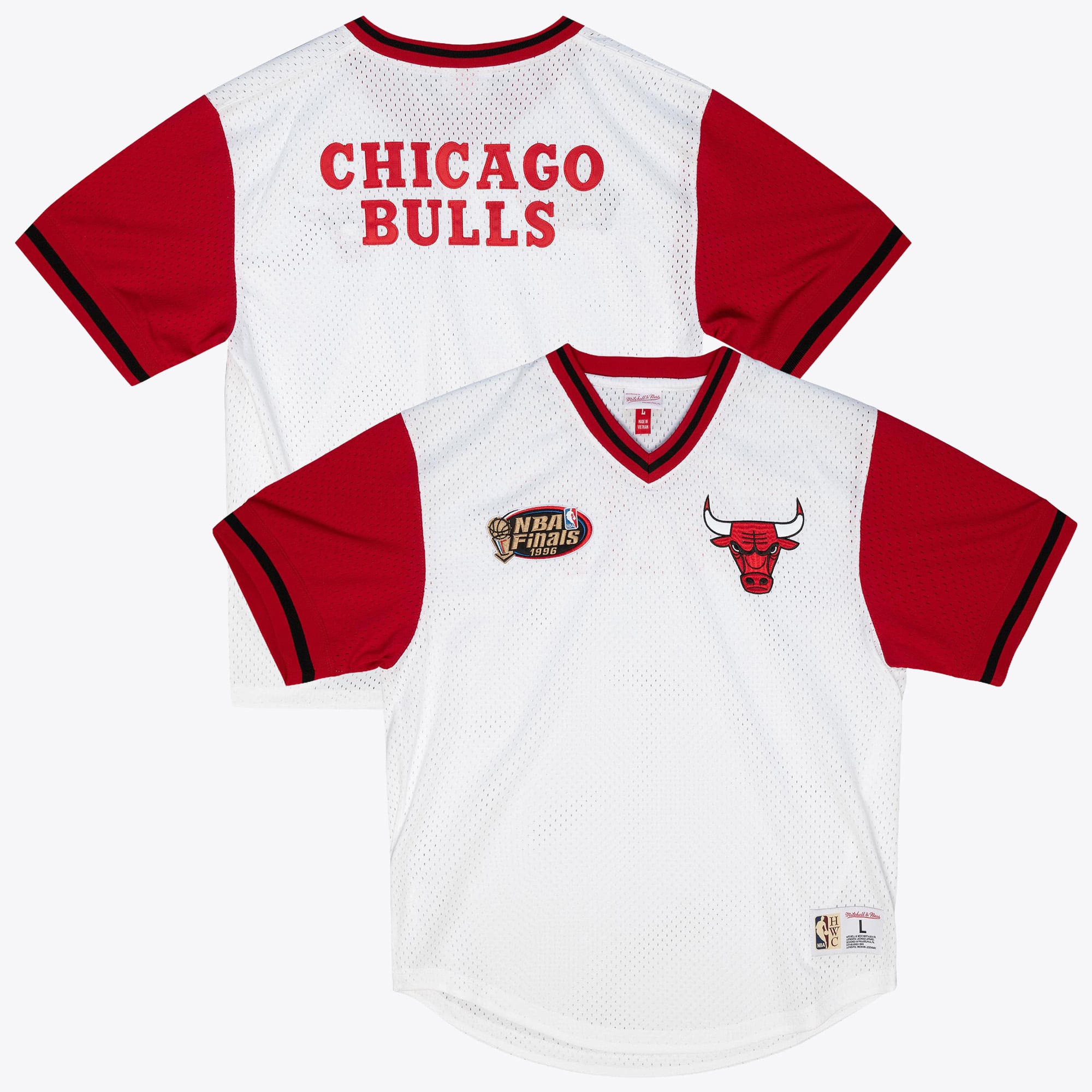 Chicago Bulls Mitchell & Ness Fashion Mesh V-Neck - White - Mens, , rebel_hi-res