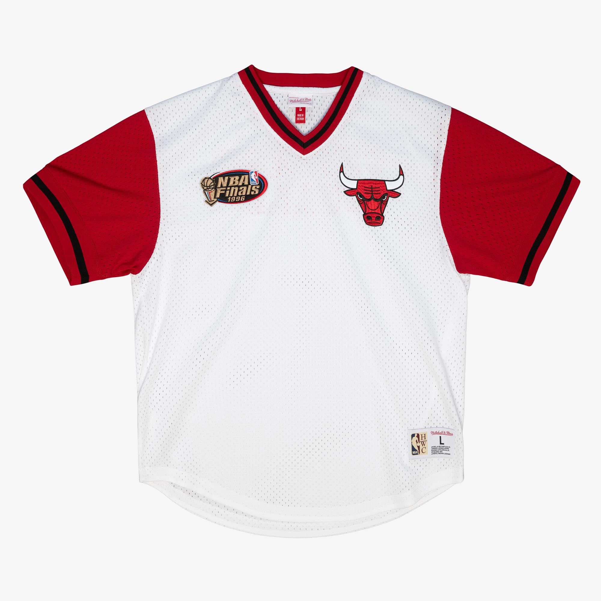 Chicago Bulls Mitchell & Ness Fashion Mesh V-Neck - White - Mens, , rebel_hi-res