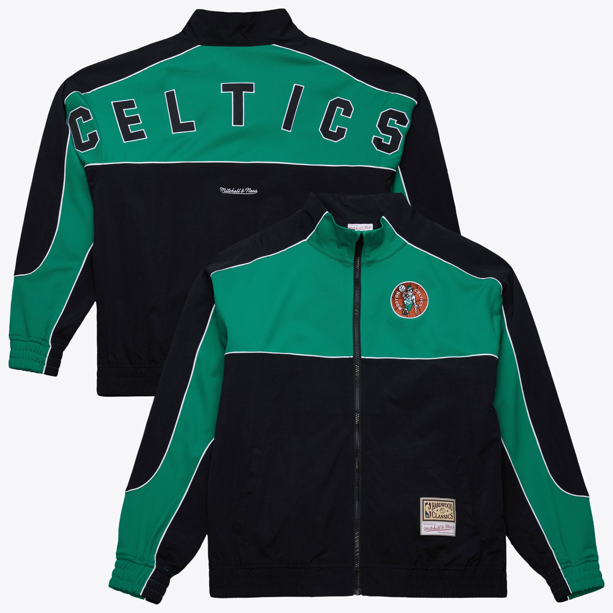 Boston Celtics Mitchell & Ness Mesh Nylon Jacket - Black - Mens, , rebel_hi-res
