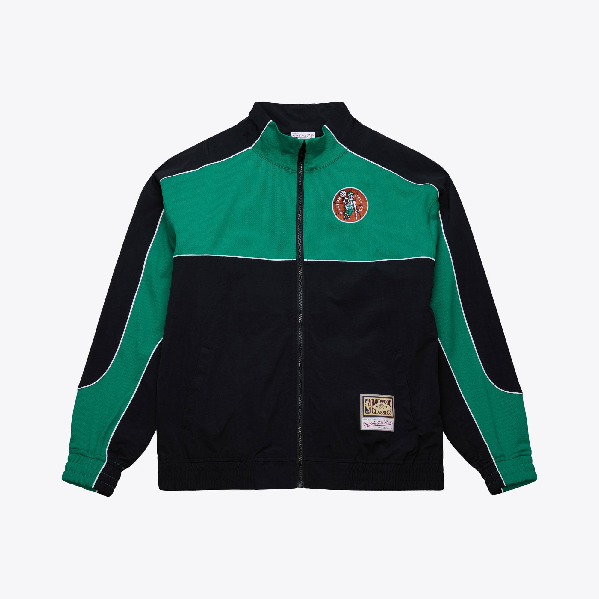 Boston Celtics Mitchell & Ness Mesh Nylon Jacket - Black - Mens, , rebel_hi-res