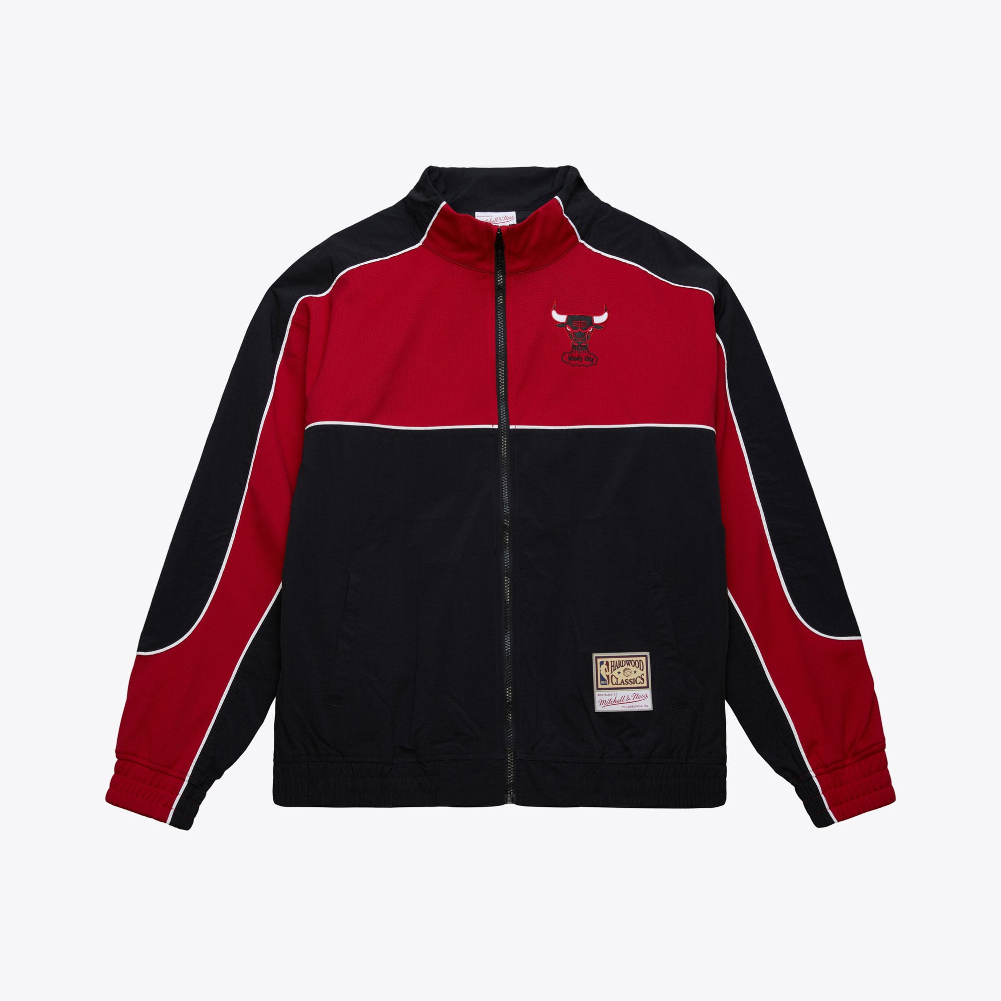 Chicago Bulls Mitchell & Ness Mesh Nylon Jacket - Black - Mens, , rebel_hi-res