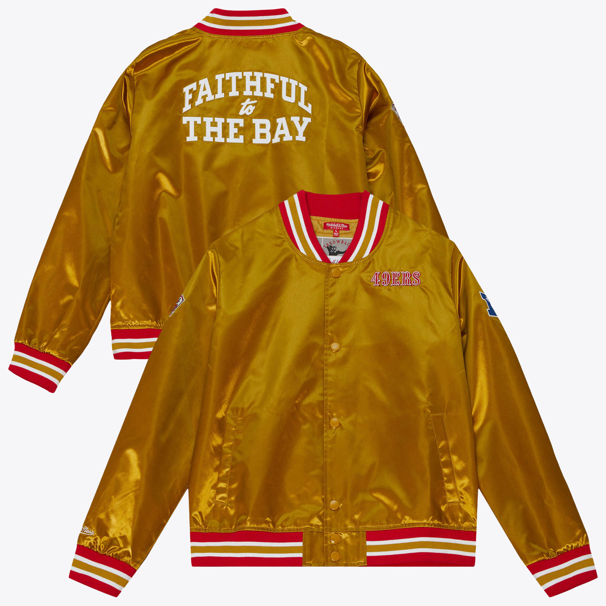 San Francisco 49ers Mitchell & Ness Lightweight Satin Jacket - Womens, , rebel_hi-res
