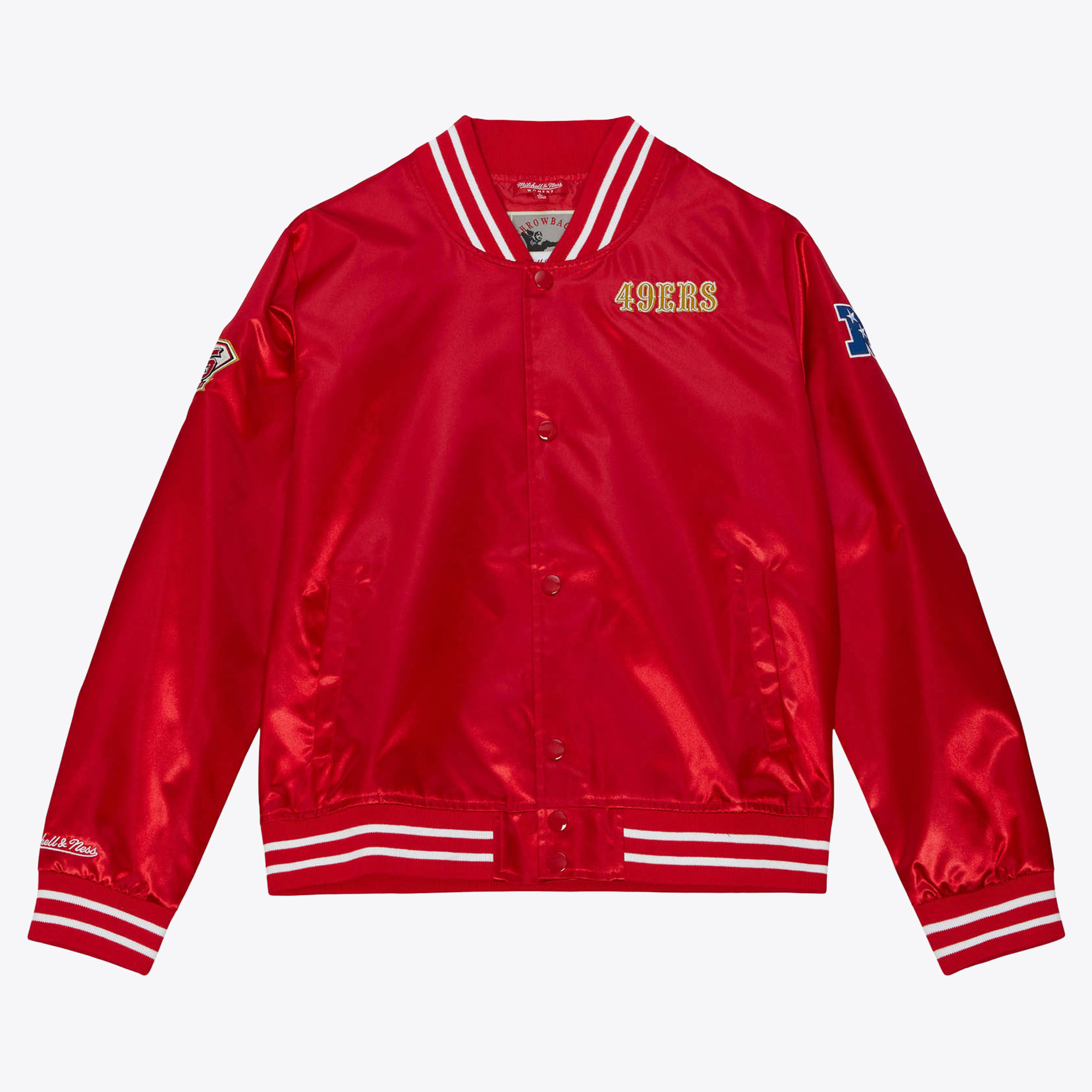 San Francisco 49ers Mitchell & Ness Lightweight Satin Jacket - Red/Gold - Womens, , rebel_hi-res